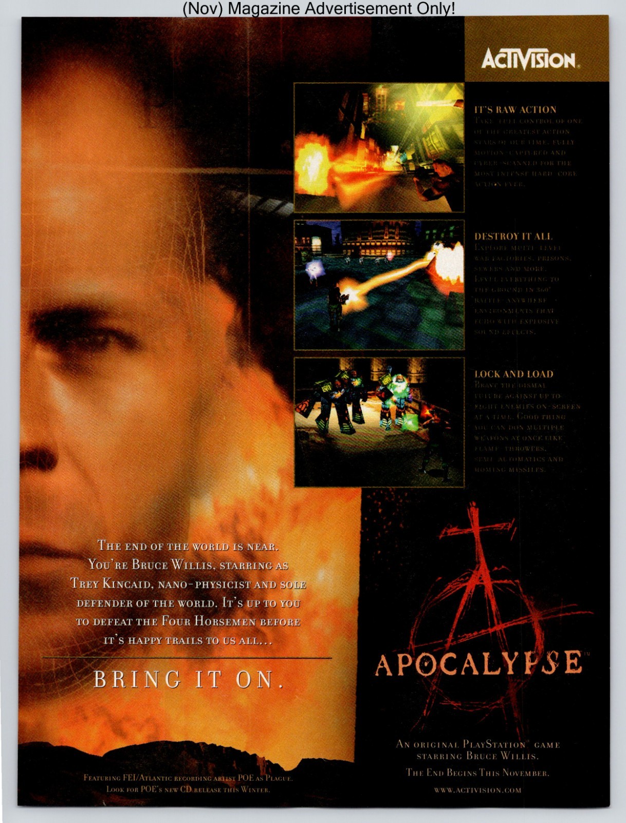 Apocalypse PlayStation Activision Bruce Willis Action Shooter 1998 Advertisement