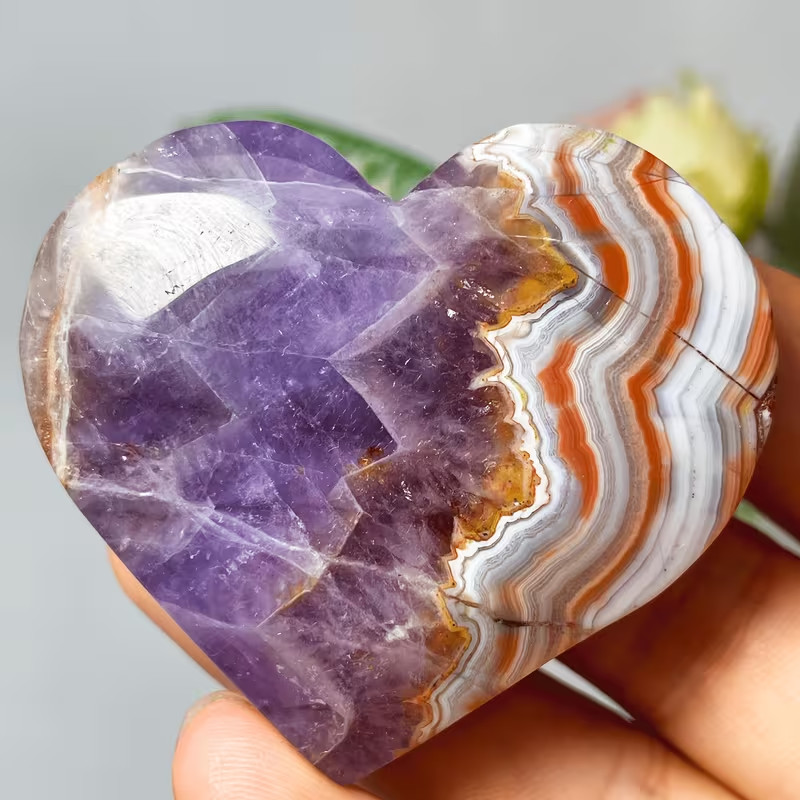 Mexican Amethyst Crazy Lace Agate Crystal Heart Mineral Specimens Home Decor