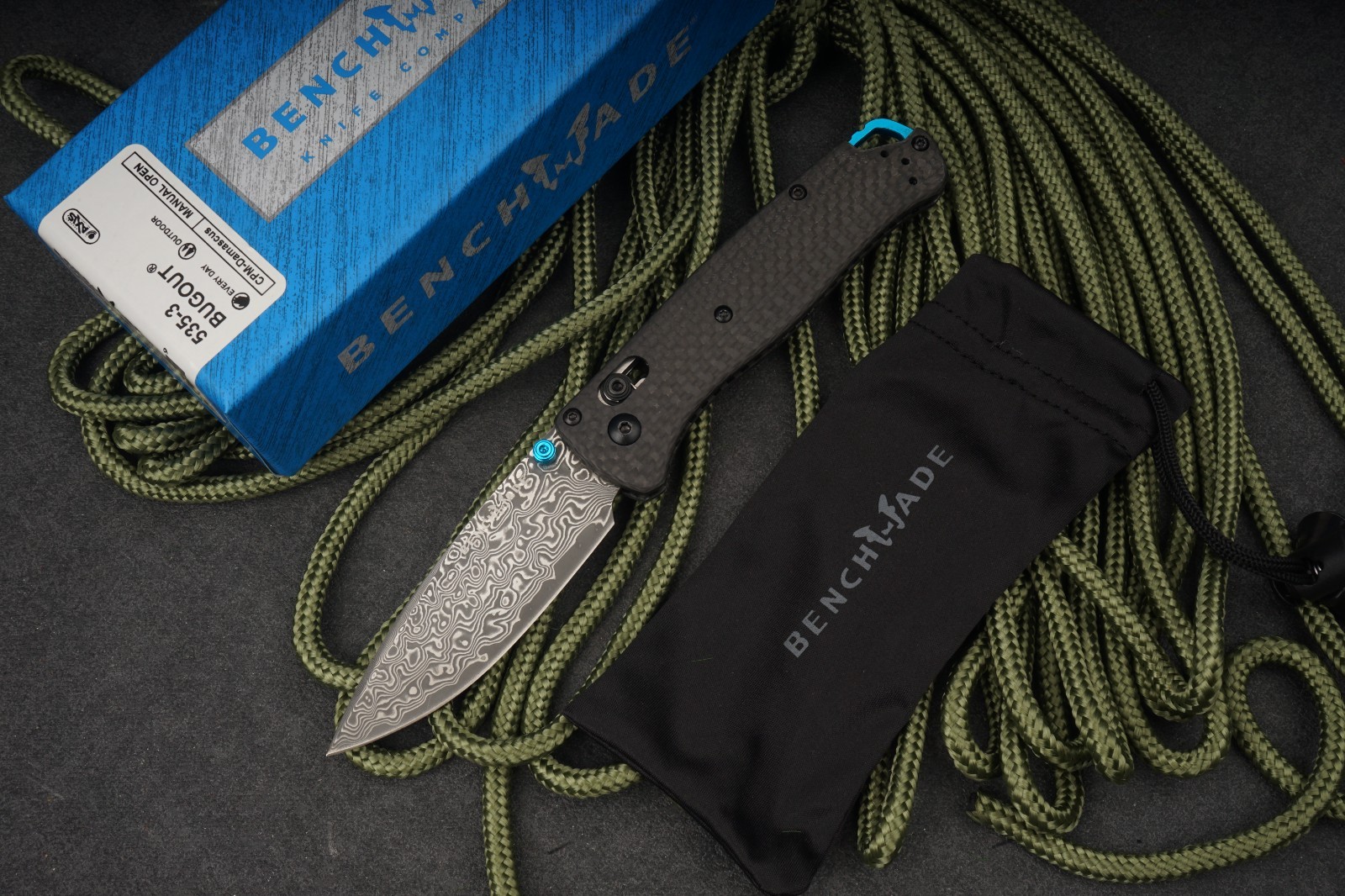 Benchmade 535-3 Bugout CPM Damascus Carbon Fiber AXIS Lock EDC Knife