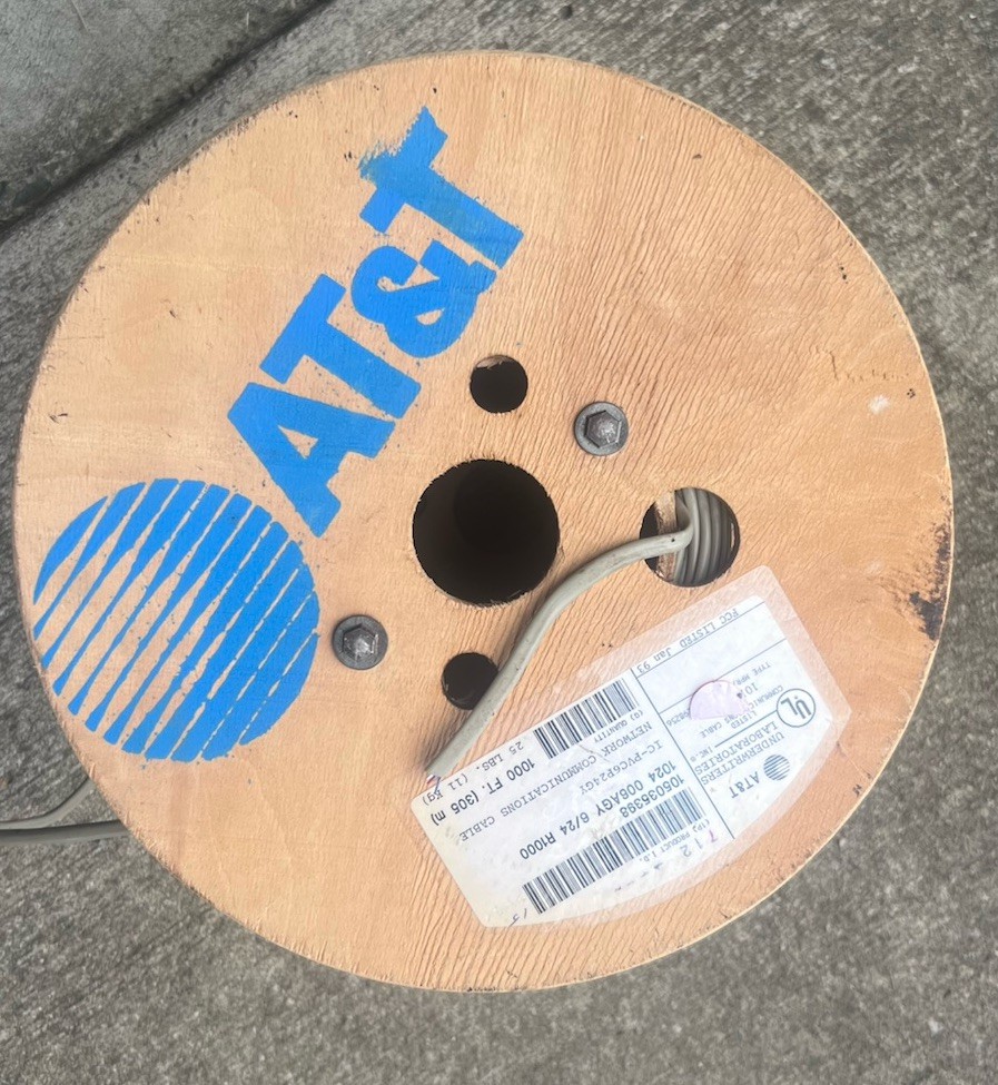 AT&T Vintage 1993 Network Cable Reel - 24 AWG 6-Pair Telecom Wire Spool Used