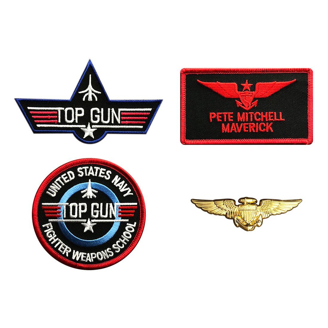 Pete Mitchell School Hook Patch (4pc With Pilot Aviator Wings Pin)