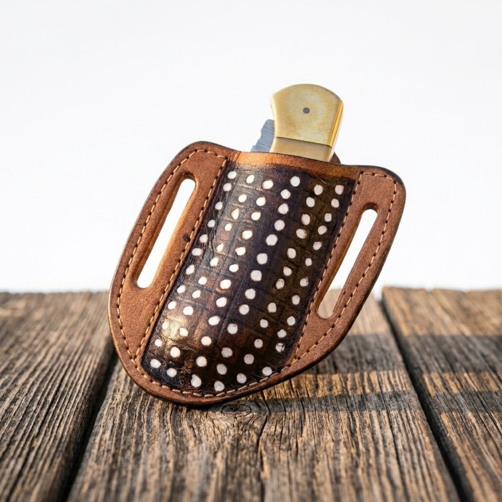 Premium Hand-Stitched Leather Belt Slide Sheath for Folding Knife Exotic Pattern
