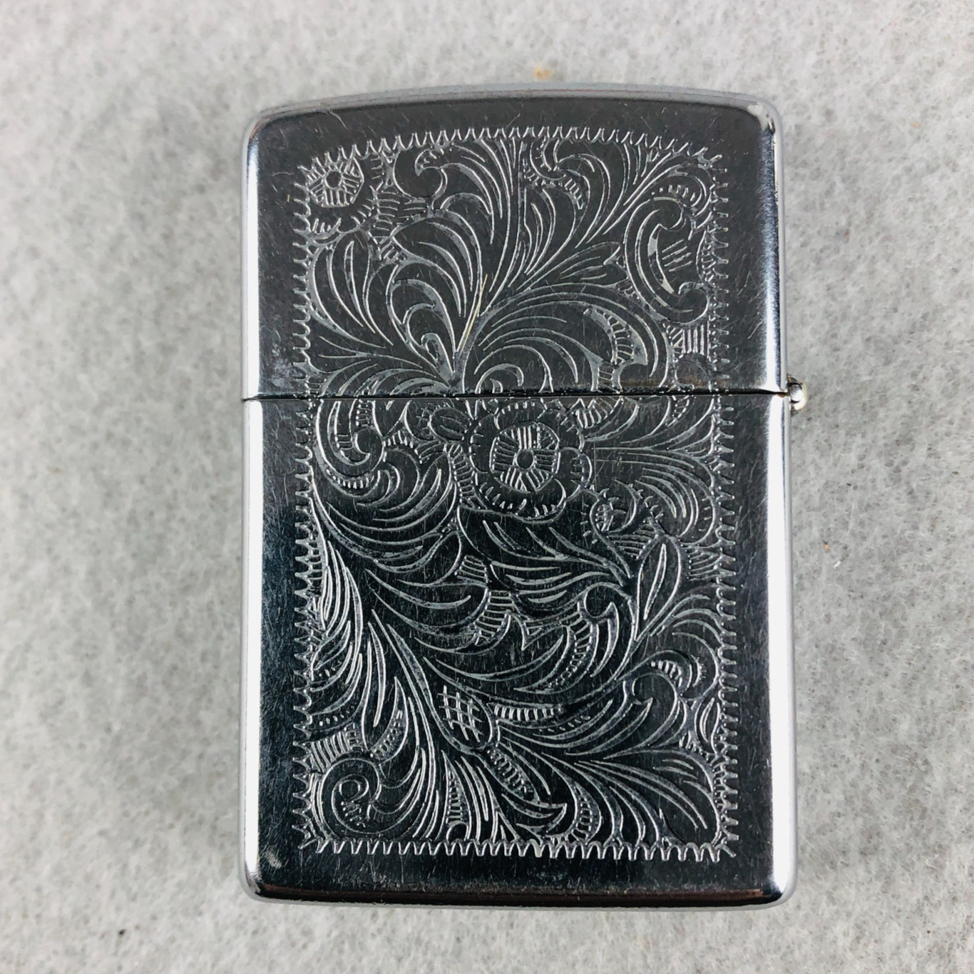 Zippo Lighter Chrome Venetian Scroll Jan 1991 Model 352 Blank monogram No Spark