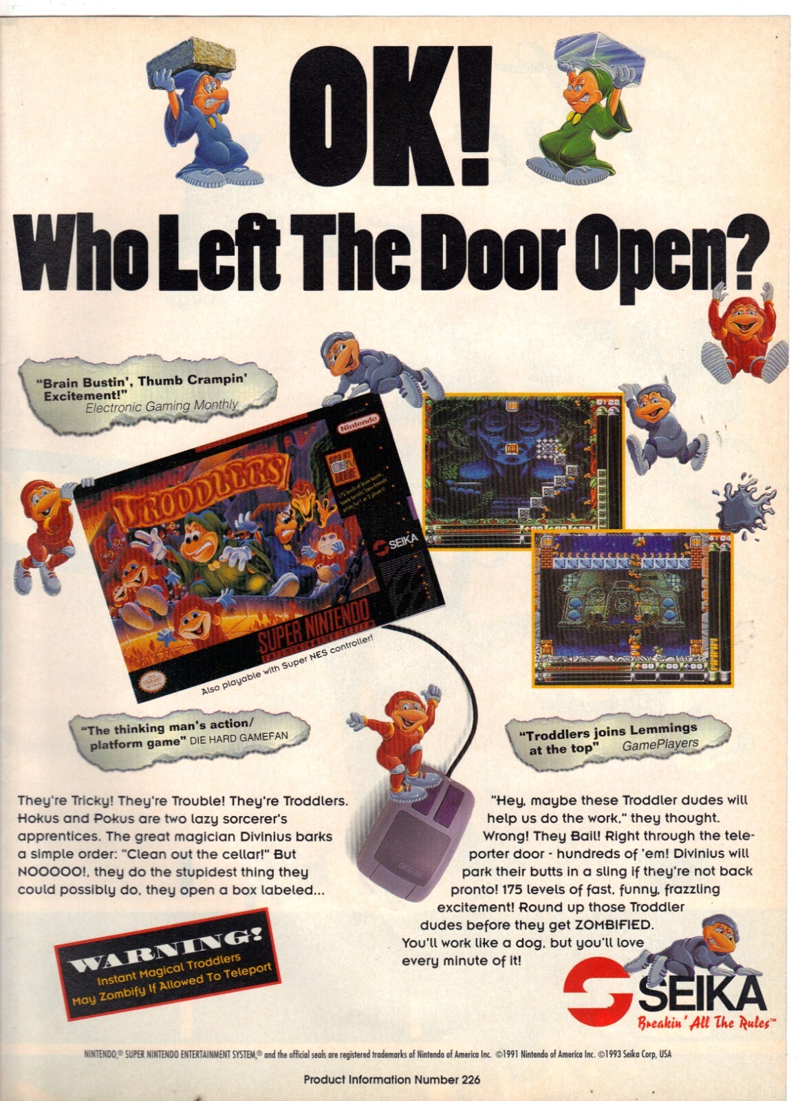 Vintage Print Ad - 1993 Troddlers - Super Nintendo