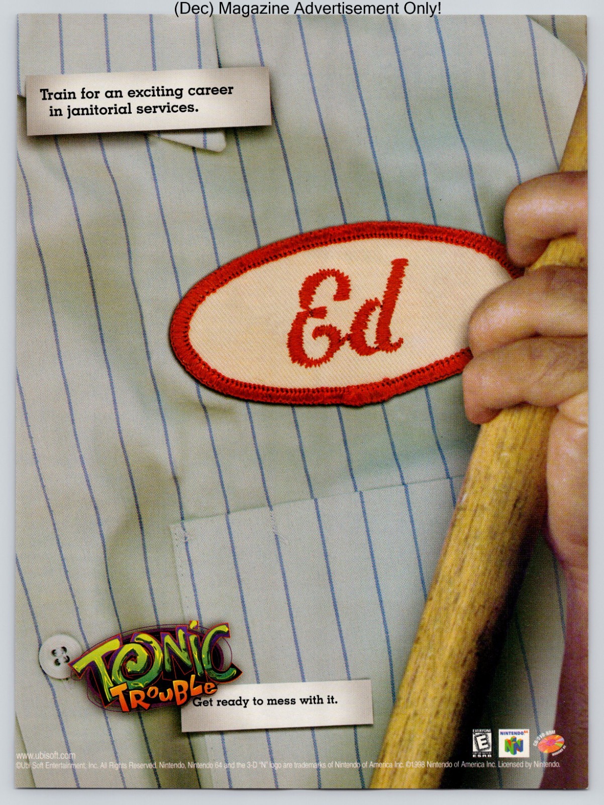 Tonic Trouble Nintendo 64 Game Ubisoft Promo 1998 Advertisement