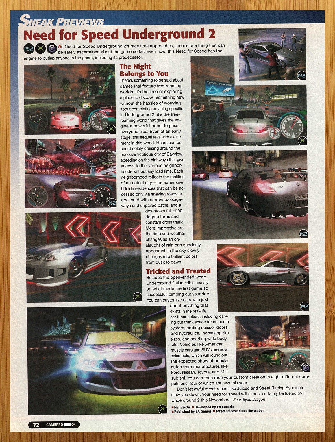 2004 Need for Speed Underground 2 PS2 Xbox Gamecube PREVIEW Print Ad/Poster Art