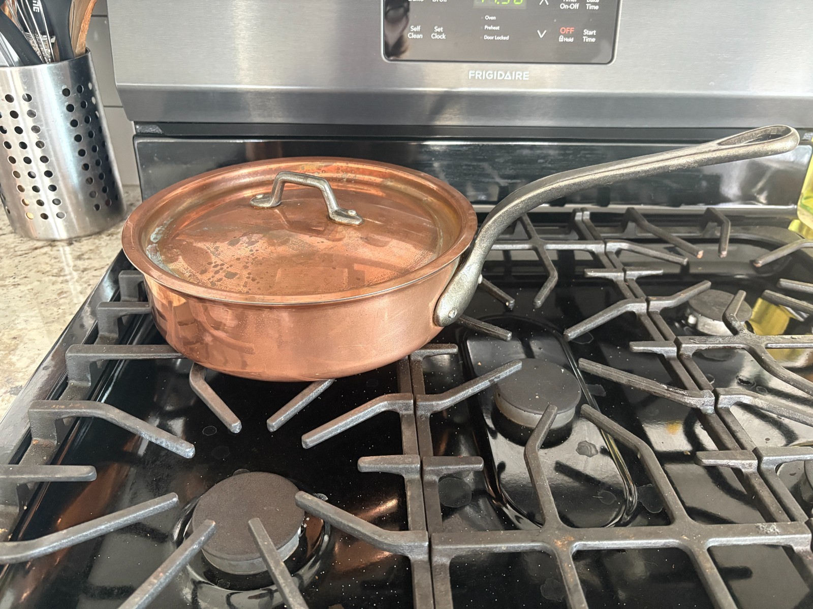 Vintage Matfer Bourgeat # 24 Copper 10” Sauté Skillet Pan w/ Lid Made in France