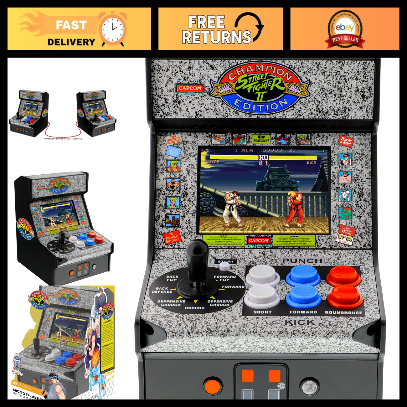 Mini Arcade Machine - Street Fighter 2 Champion Edition, Retro Video Game Consol