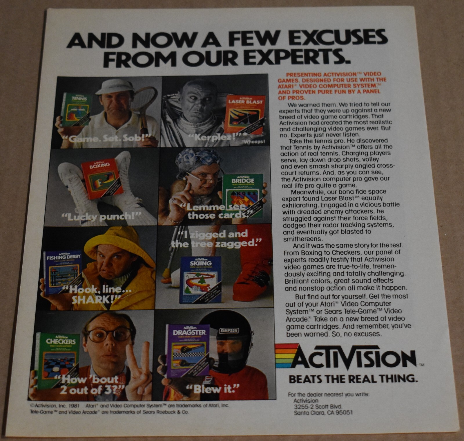 1981 Print Ad Activision Skiing Bridge Laser Blast Tennis Checkers video game