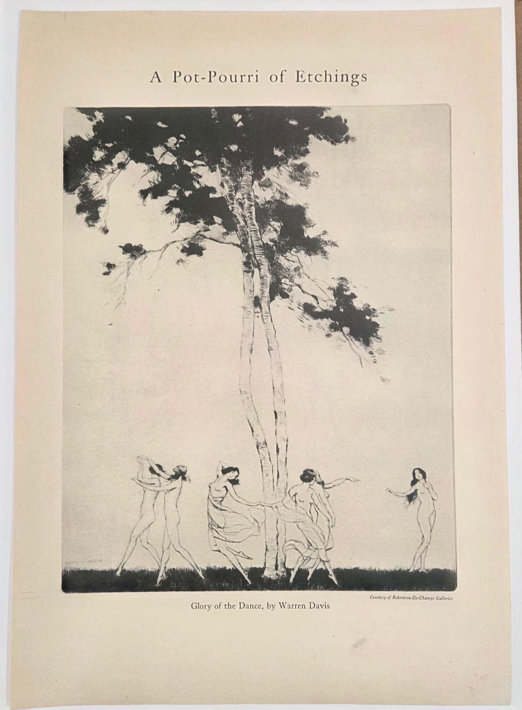 1927 Etching Glory of the Dance by Warren Davis Segovia by Ernest Roth Mag Page