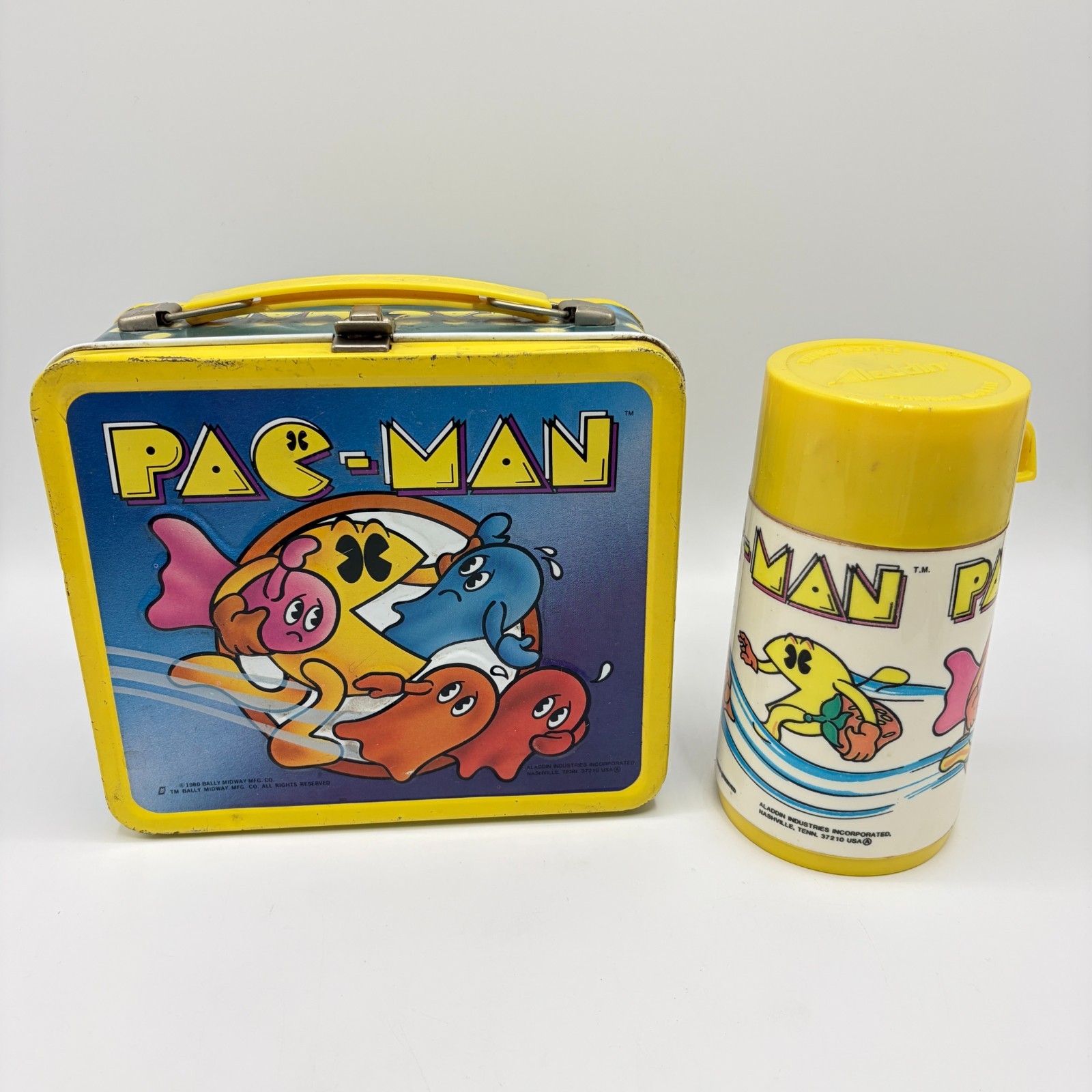 Vintage 1980 Pac-Man Metal Lunchbox w/ Thermos Alladin Bally Midway