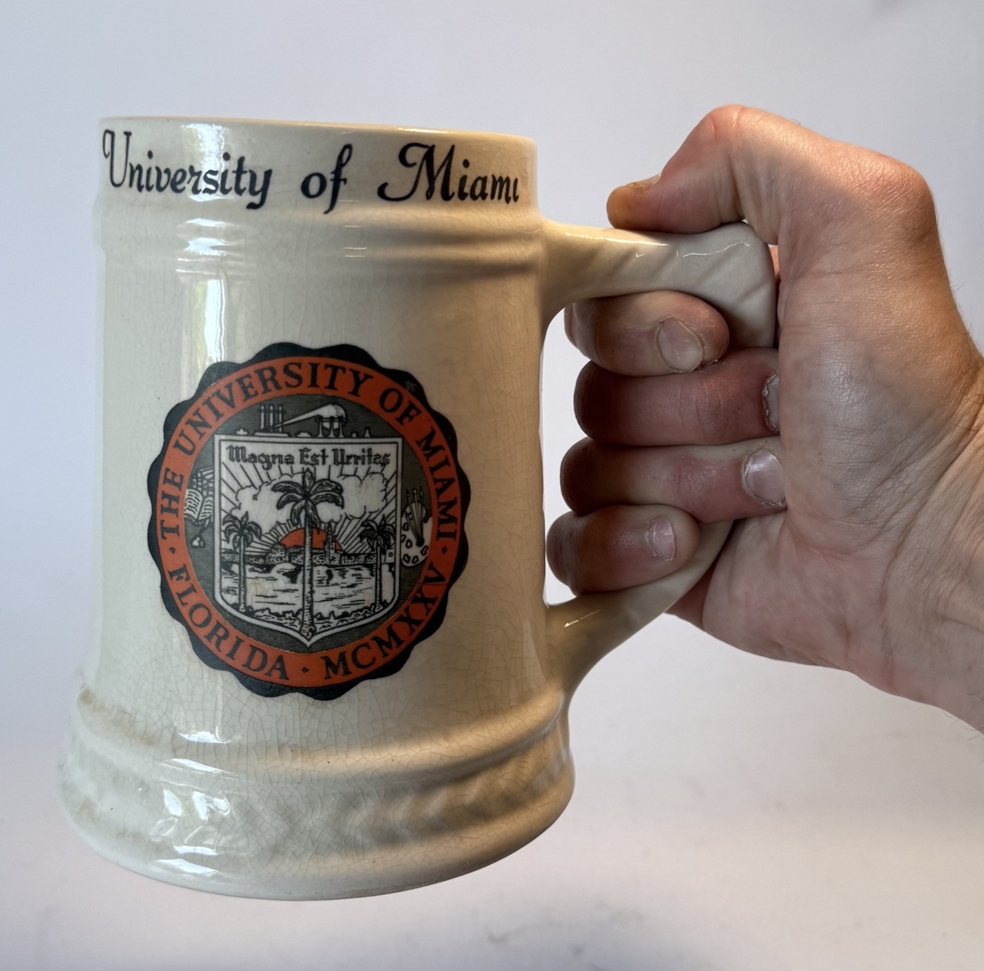 Vintage University of Miami Beer Stein Mug Imperial Ceramic Crest Florida