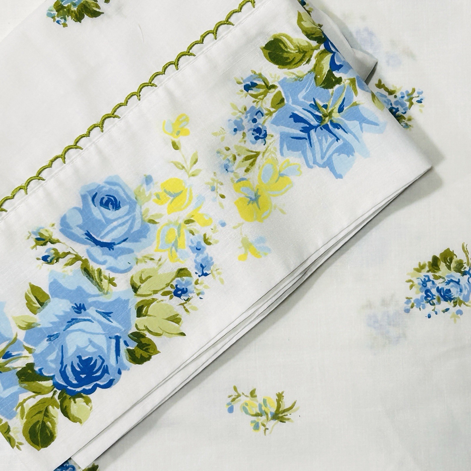 Vintage Springmaid Twin Sheet Set Blue Roses Applique Marvelaire Percale READ