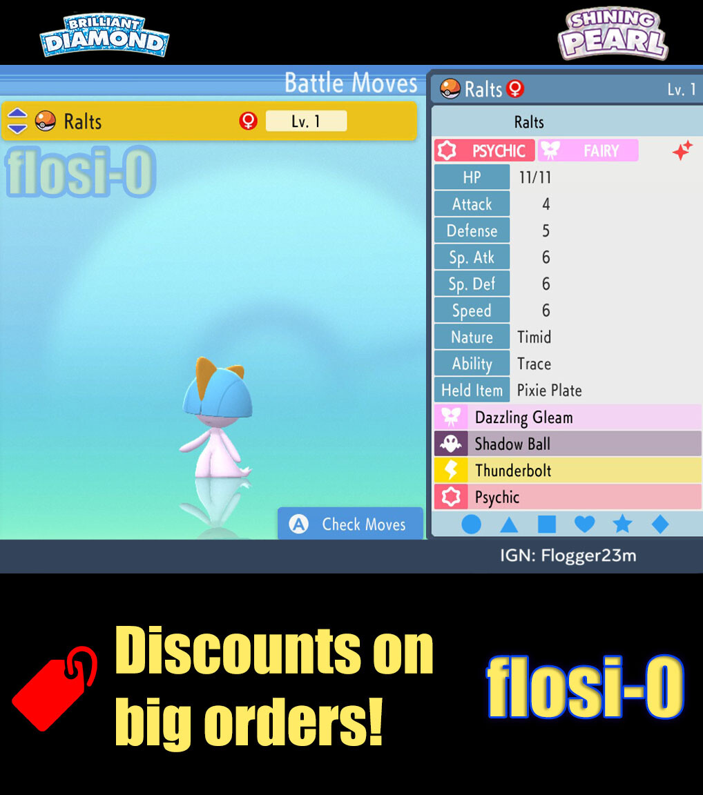 6IV Shiny Ralts Pokemon Brilliant Diamond and Shining Pearl