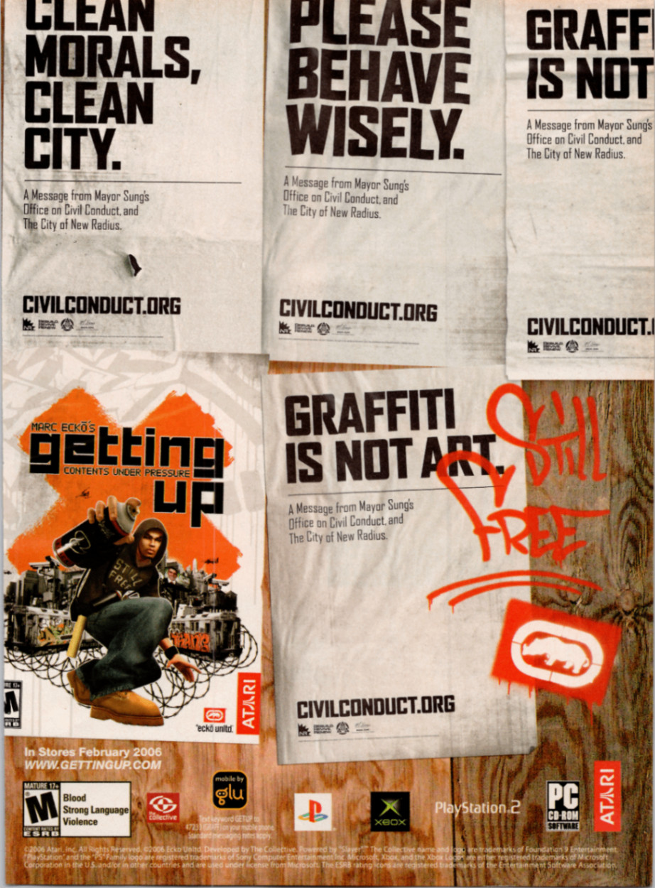 Marc Ecko's Getting Up Atari Video Game Print Ad 2006 PS2 Xbox PC Ecko Unltd