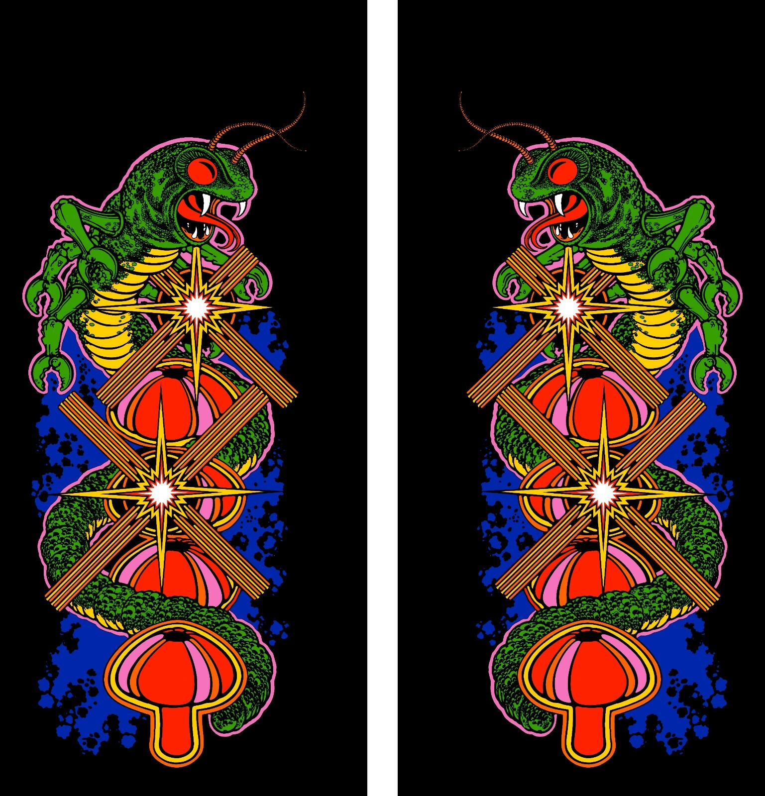 Centipede Arcade Side Art Decal set 2pc (Black) Full Size High Quality Graphics