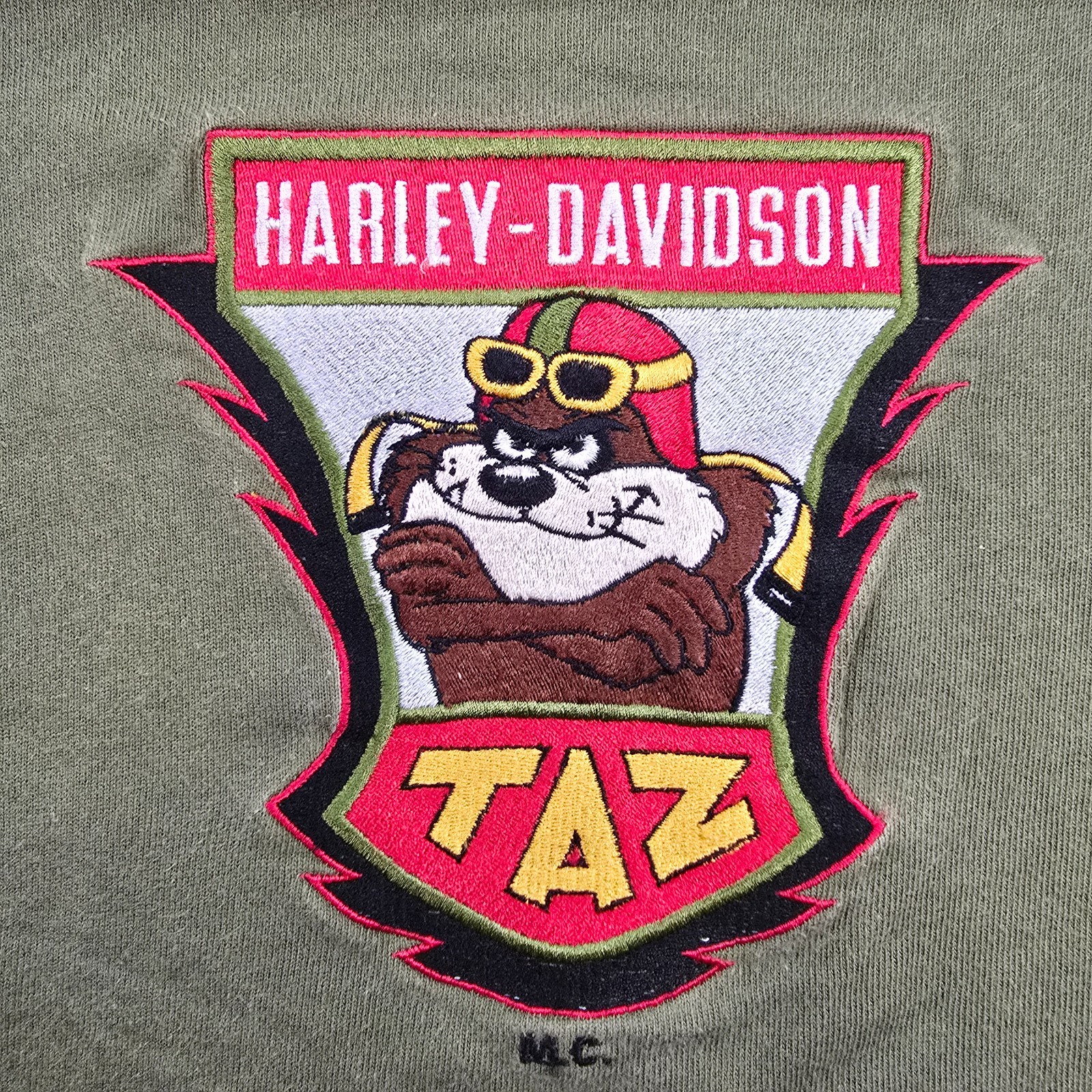 Vintage 90s Harley Davidson Taz Embroidered Patch Cut Out Looney Tunes Acme