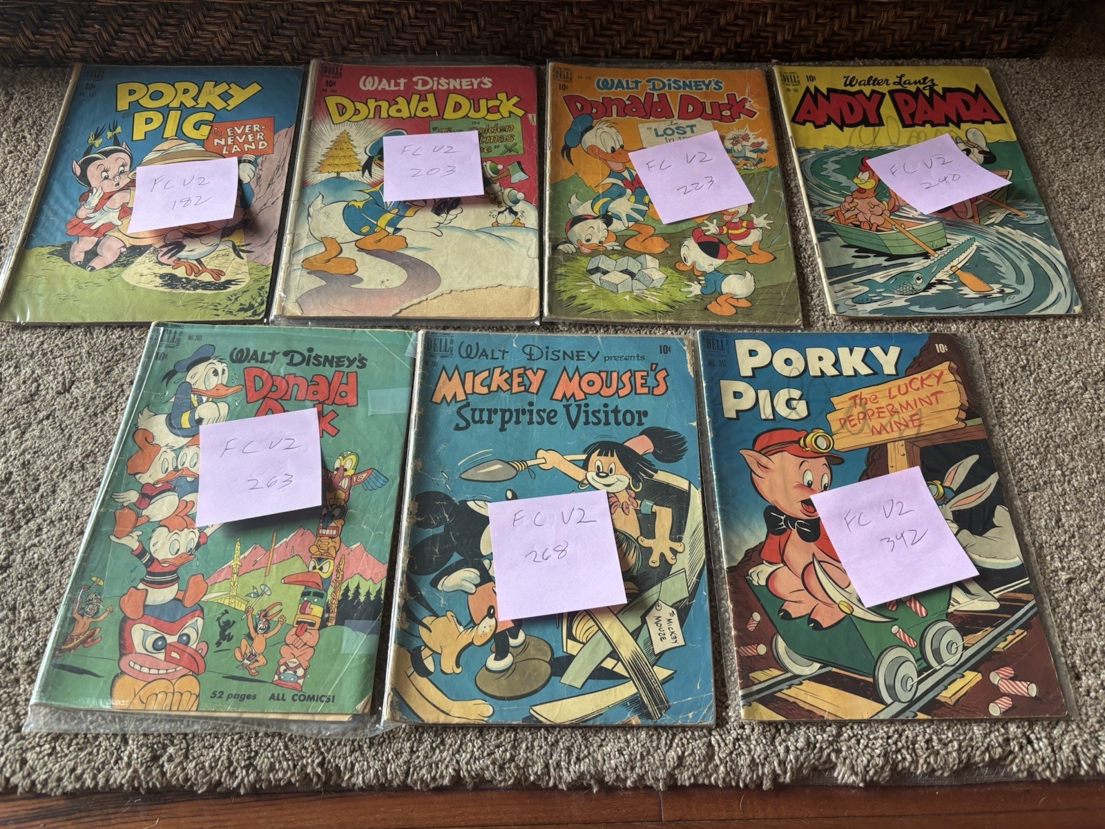 Dell Four Color V2 (Lot of 7) 182-342 Donald Duck Golden Age