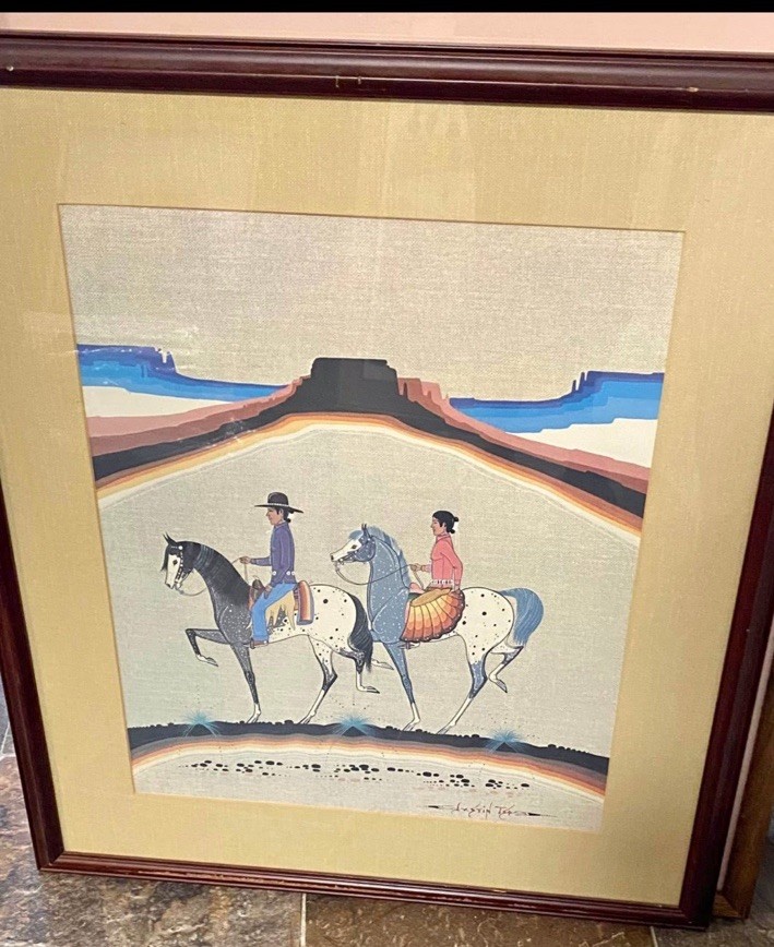 Justin Tso, Navajo Painting Rare 24 By36 Framed