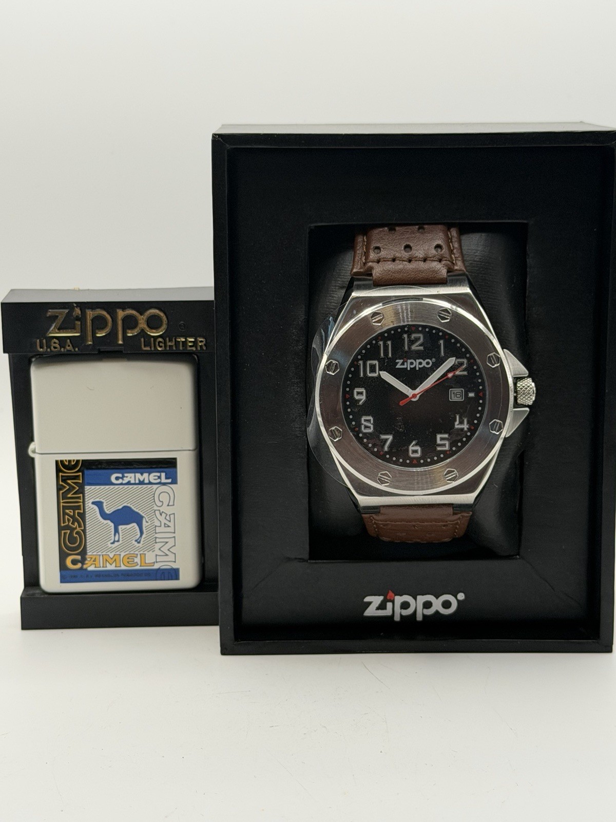 Limited 1999 Camel Blue Square White Zippo Lighter & Casual Bolted Watch New B50