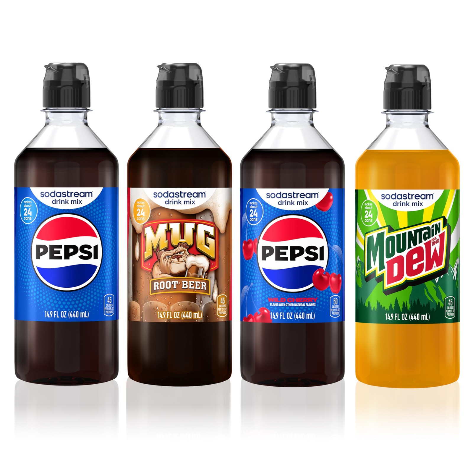 Sodastream Pepsi, Mug Root Beer, Pepsi Wild Cherry & 14.9 Fl Oz (Pack of 4)