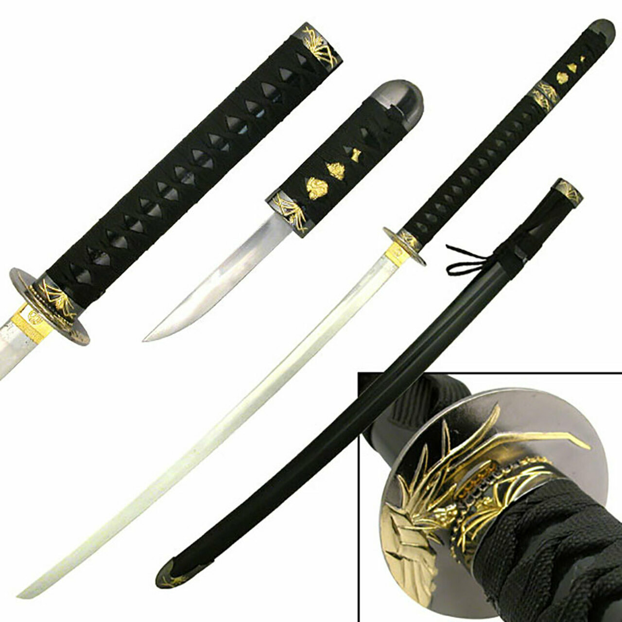 Black Warrior Orchid Katana Sword come with Hidden Tanto Dagger