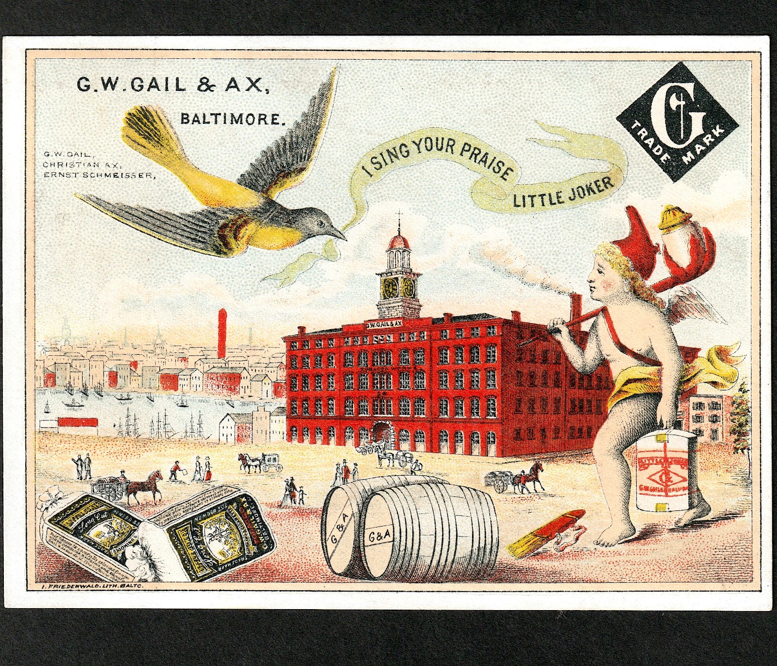 RARE 19th Century Tobacco Gail & Ax Factory View Little Joker Trade Card SR.T.lJ