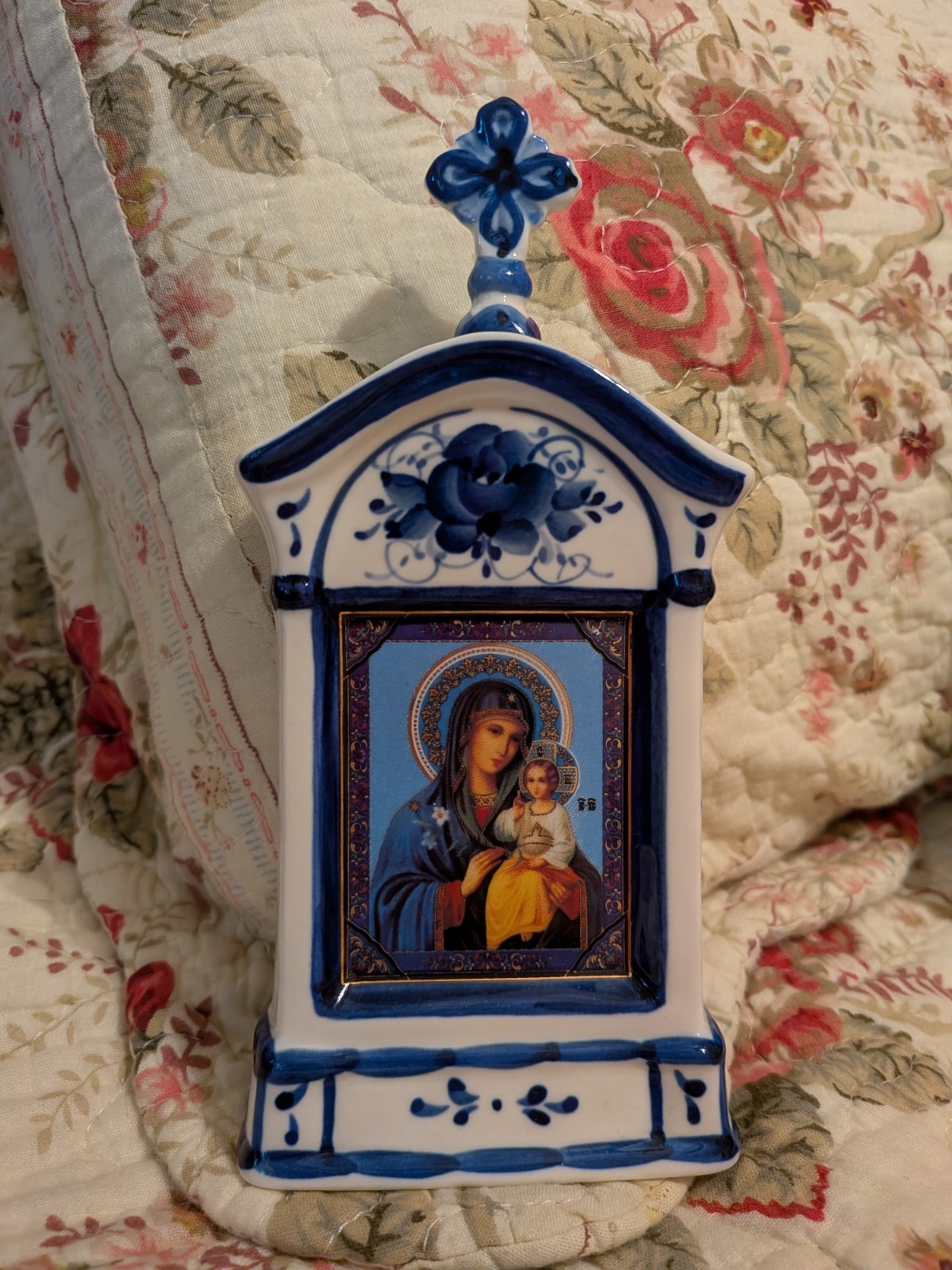 Porcelain Gzhel Shrine Kiot Icon Mother of God Eternal Bloom Orthodox 
