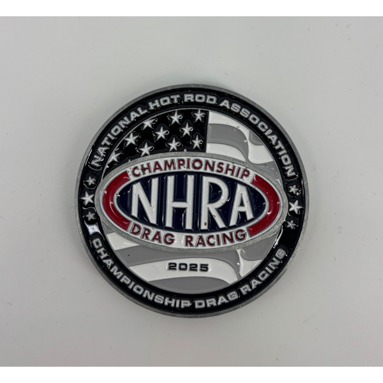 NHRA Championship Drag Racing Commemorative Coin Silver Black Red Blue White