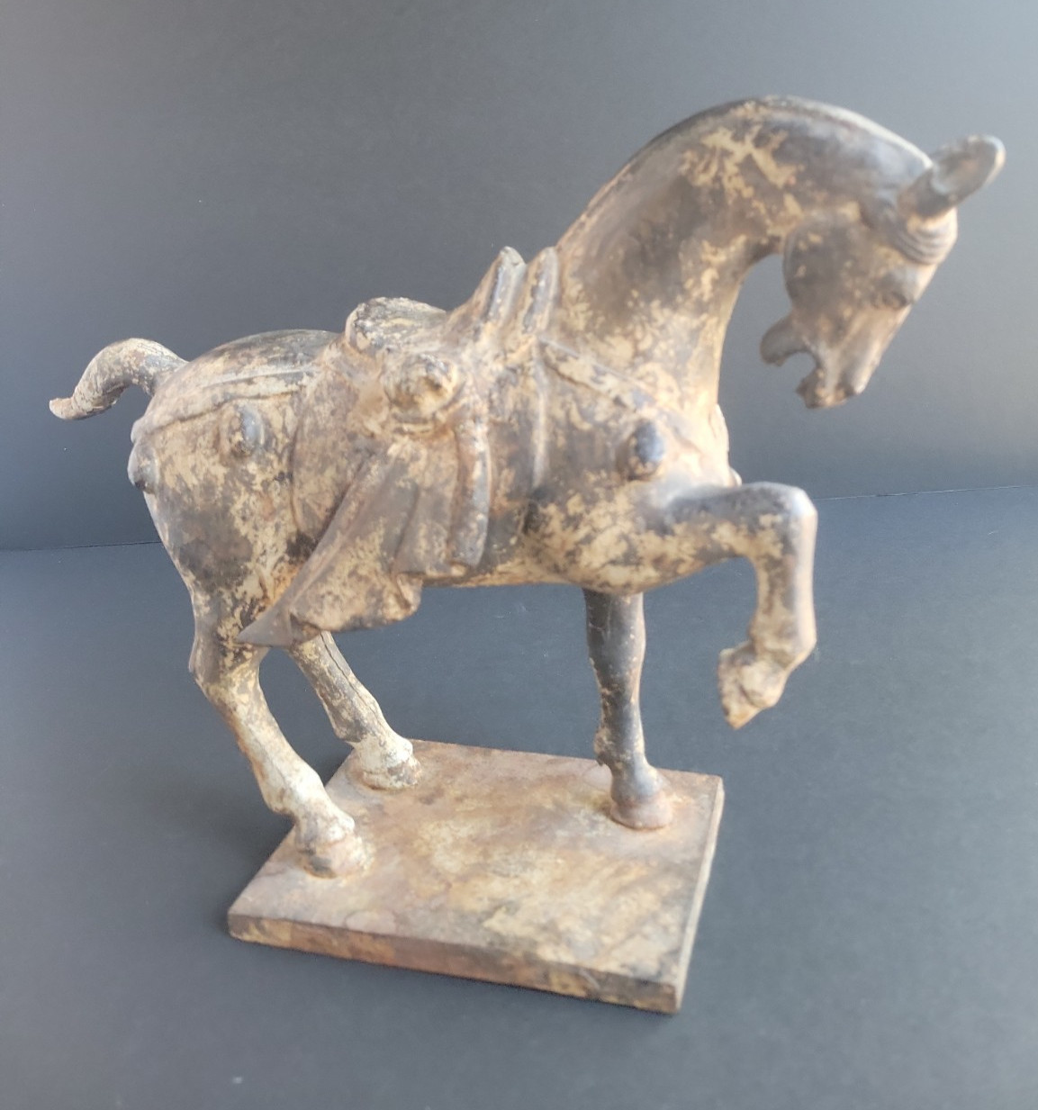Antique Cast Iron Tang Dynasty Style War Horse Statue Sculpture Japan 8+ Lbs