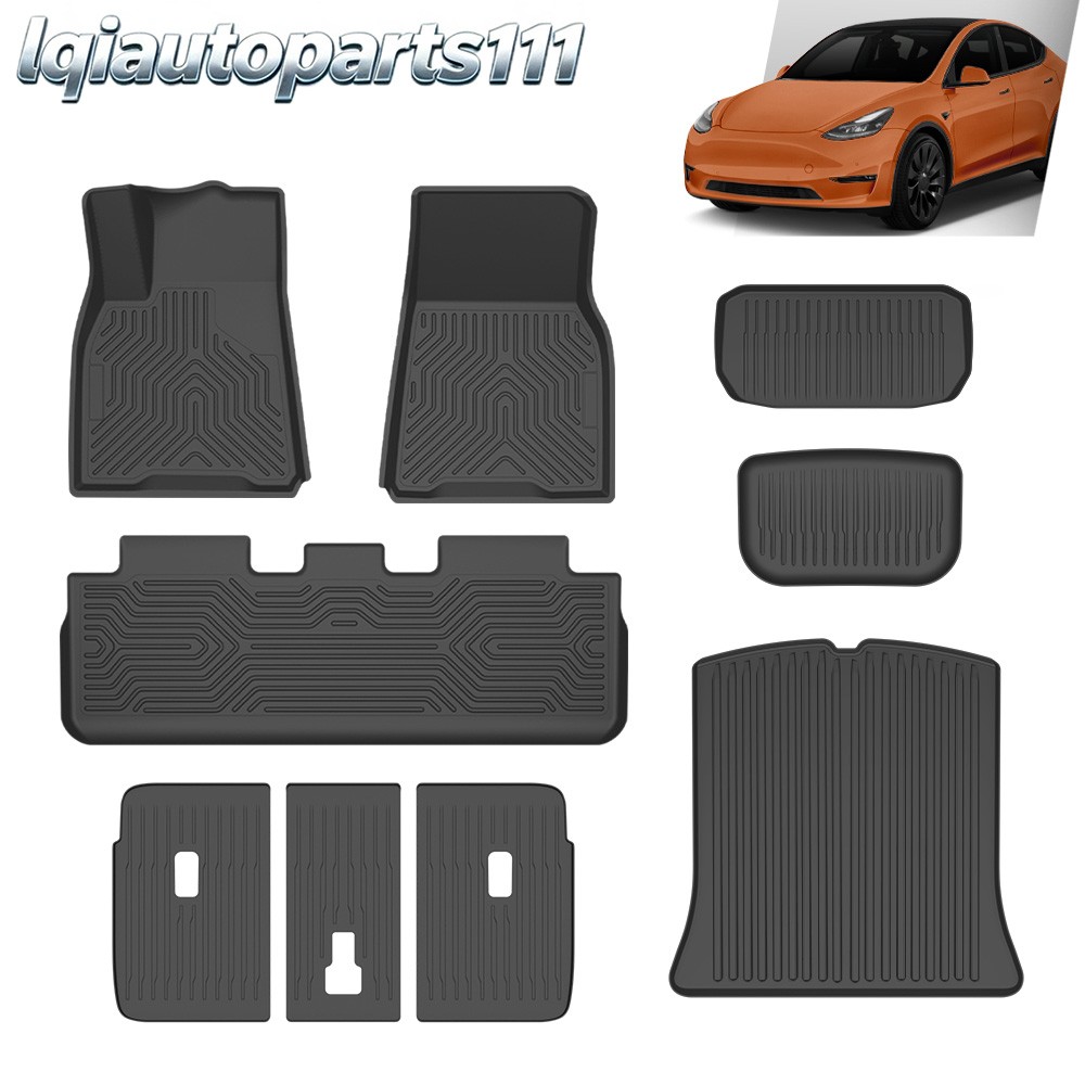 For 2020-2024 21 Tesla Model Y 5 Seats TPE Floor Mats Cargo Liner Backrest Mat