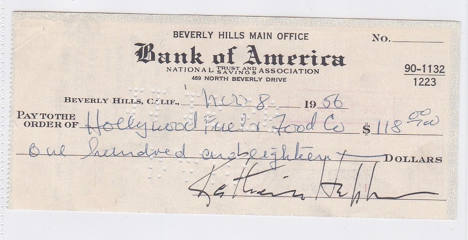 KATHARINE HEPBURN signed cheque & a portrait - greatest-ever Hollywood star