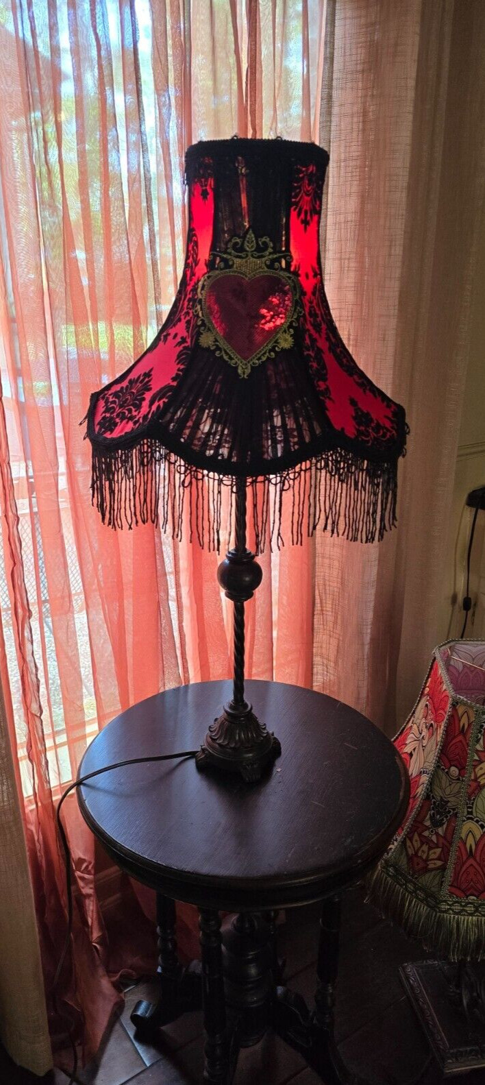 Handmade Victorian Red/Black/ Milagro Heart w Sequins Pleated Lampshade Only