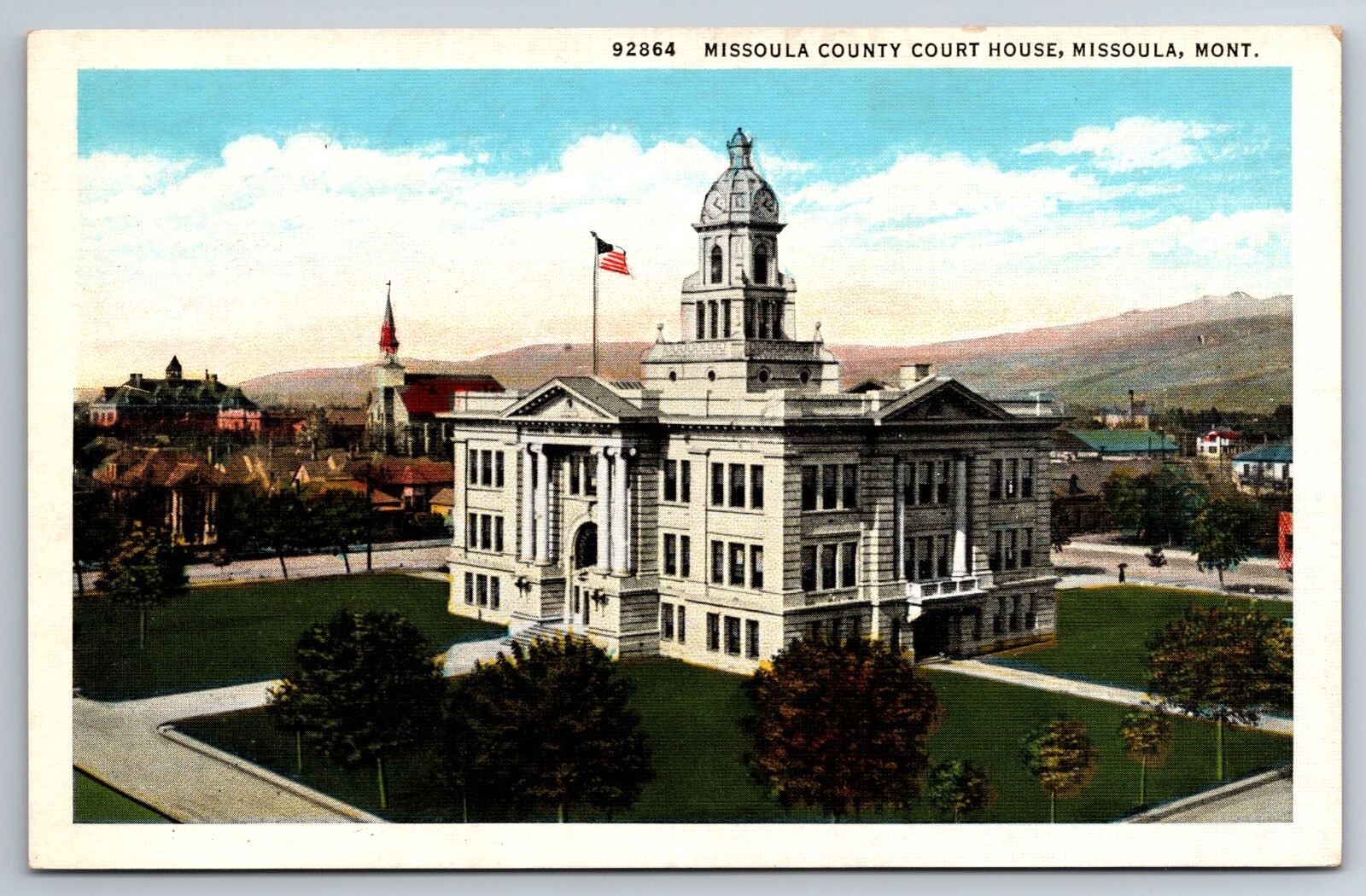 Missoula, MT, Missoula County Court House, Aerial View, Vintage Postcard