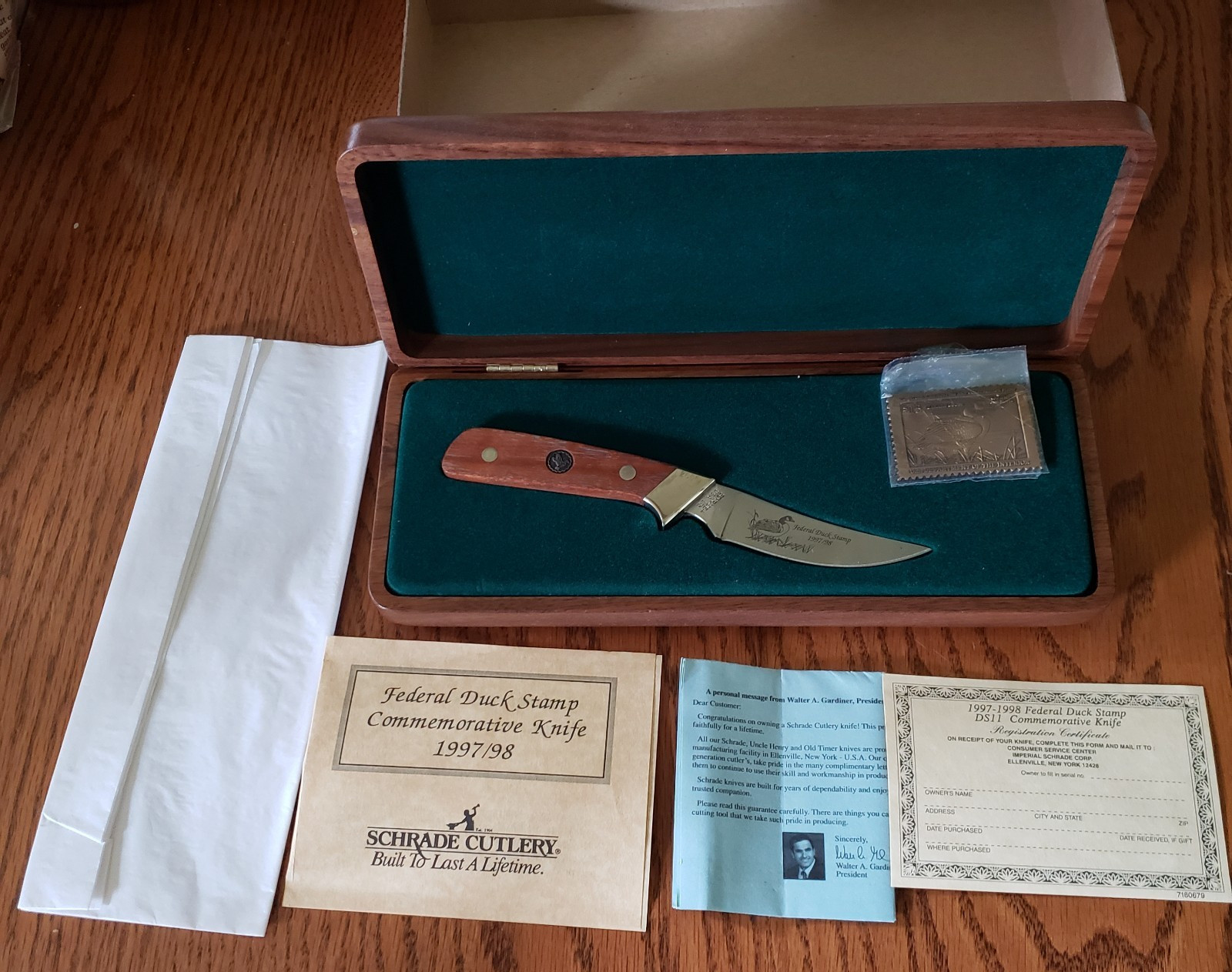 1997/1998 Schrade Cutlery Federal Duck Commemorative Knife and Stamp Set