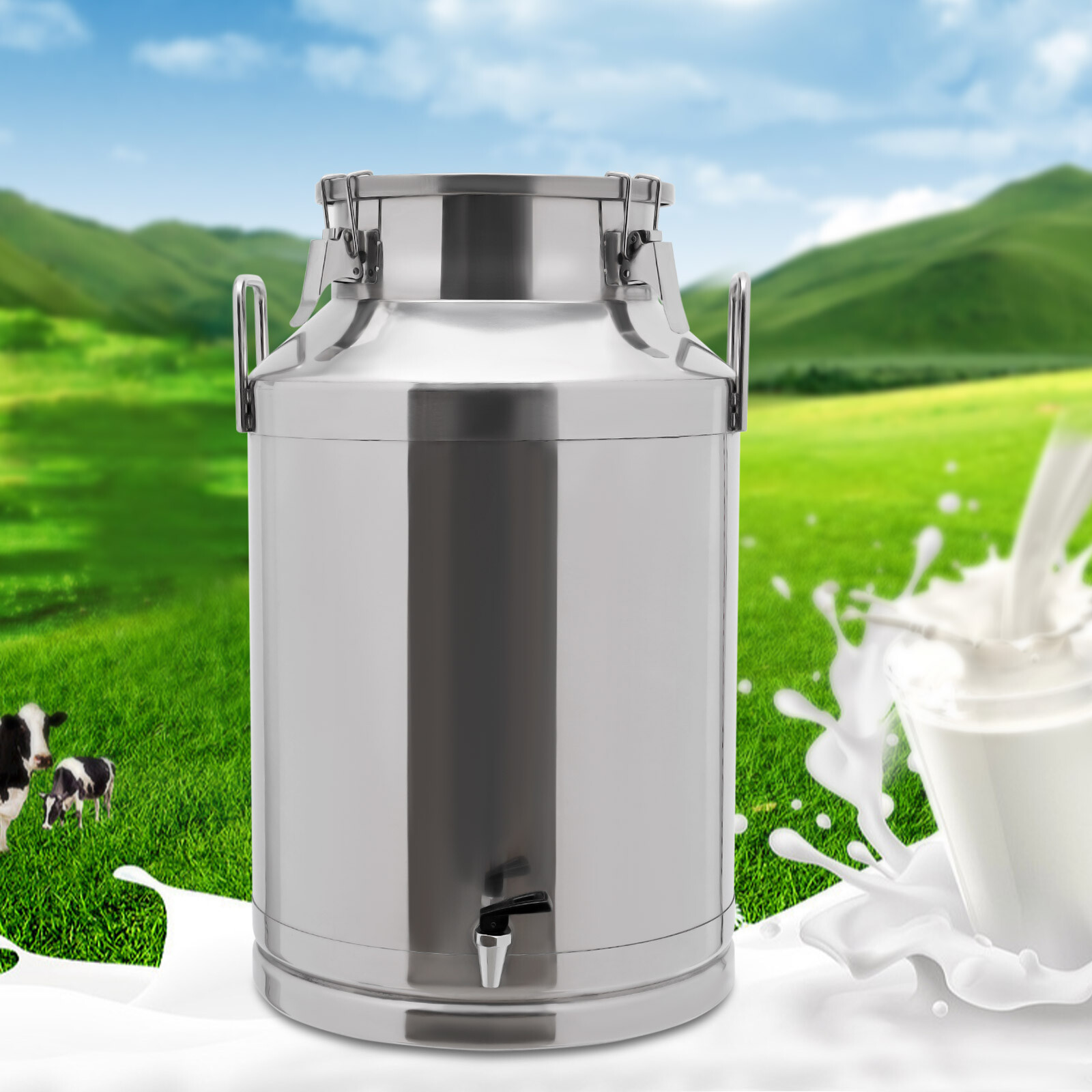 ?60L Stainless Steel Milk Can 15.85Gal Milk Bucket Tabletop Milk Jug w/ Faucet