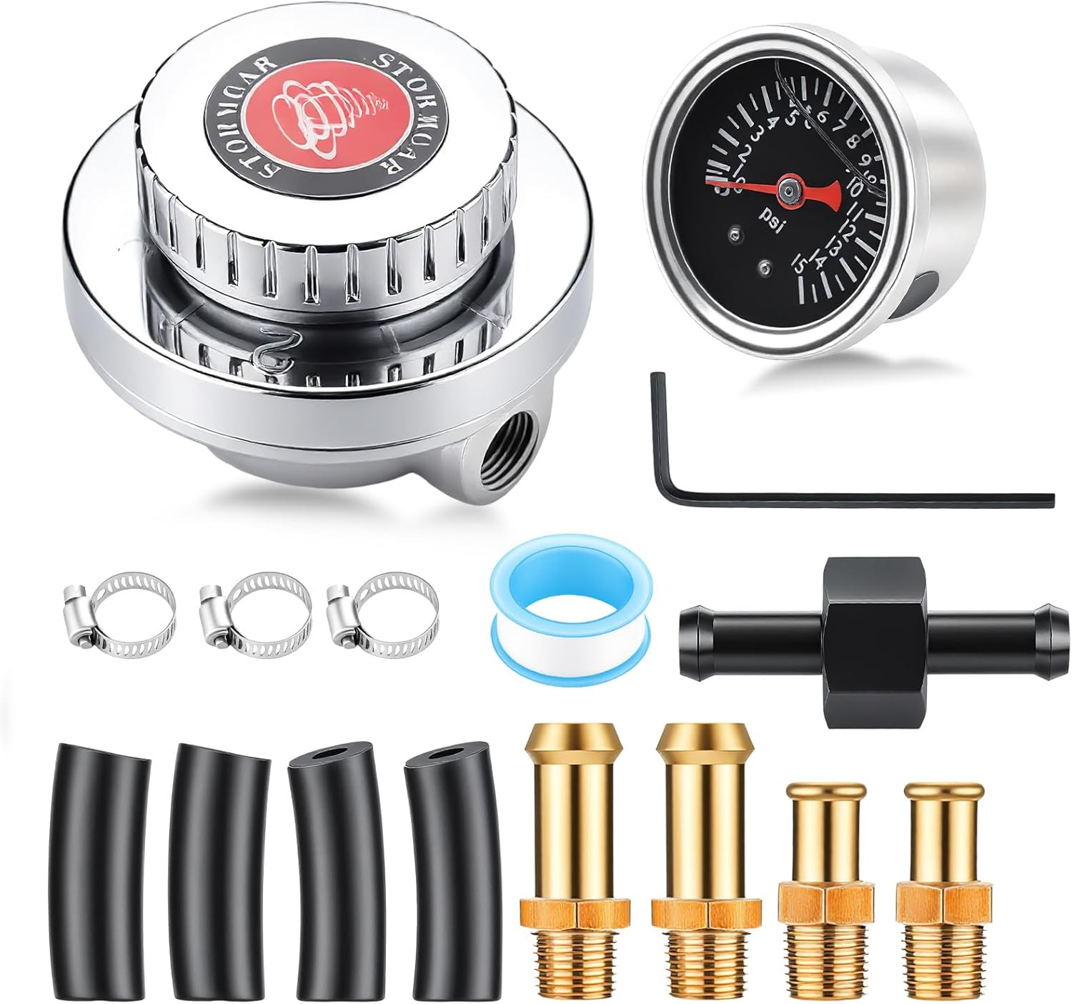 Fuel Pressure Gauge 1-5 PSI Universal Fuel Pressure Regulator Carburetor Carb Fu