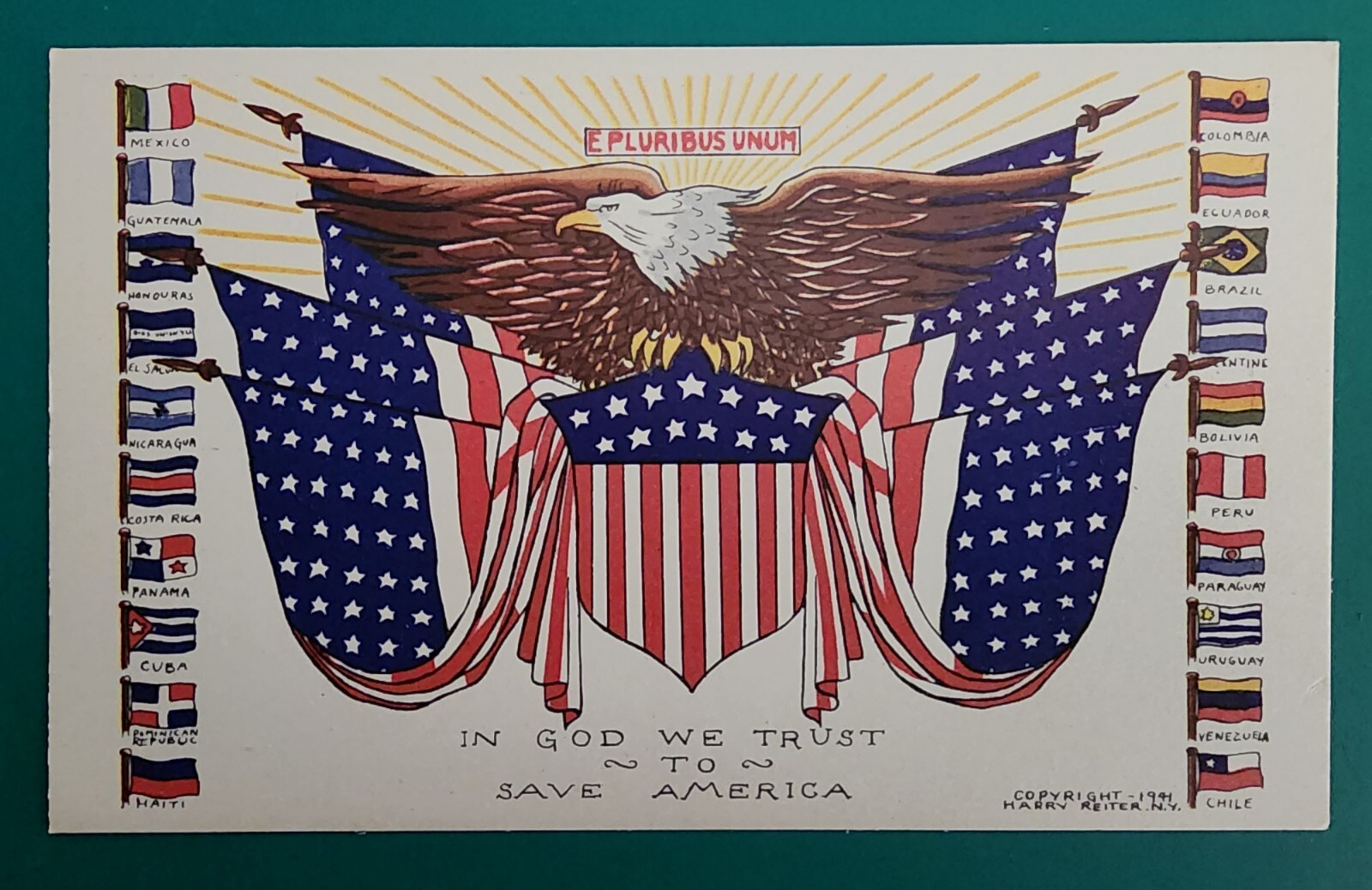 Postcard Vtg Patriotic In God We Trust To Save America Bald Eagle Stars Stripes