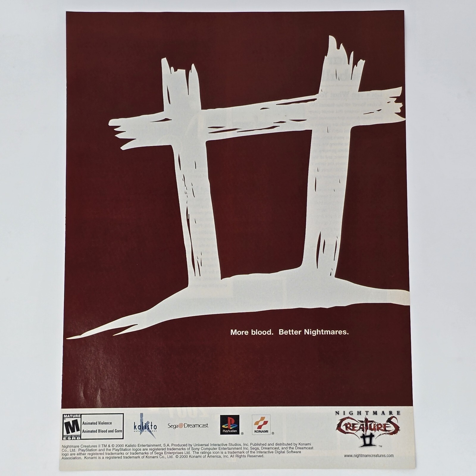 Nightmare Creatures II 2 Dreamcast PS1 More Blood Print Ad/Poster Official Promo