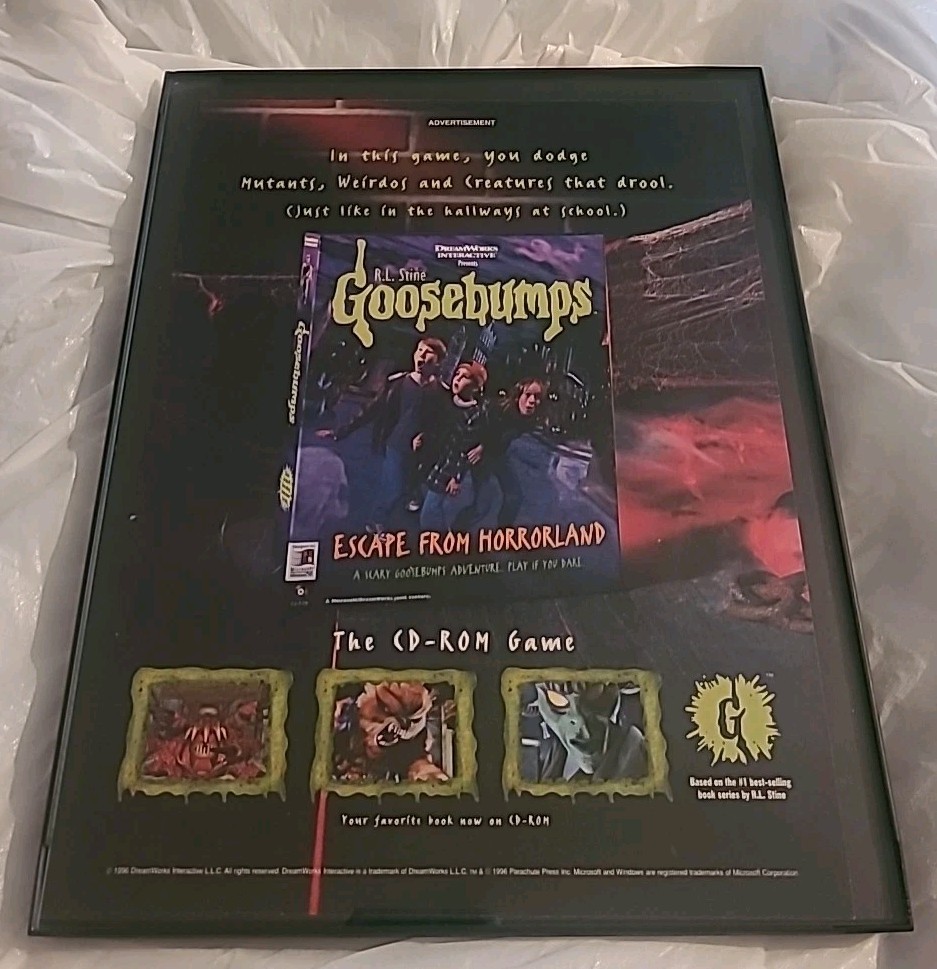 RL Stine Goosebumps Escape From Horrorland CD-Rom Print Ad 1997 Framed 8.5x11 