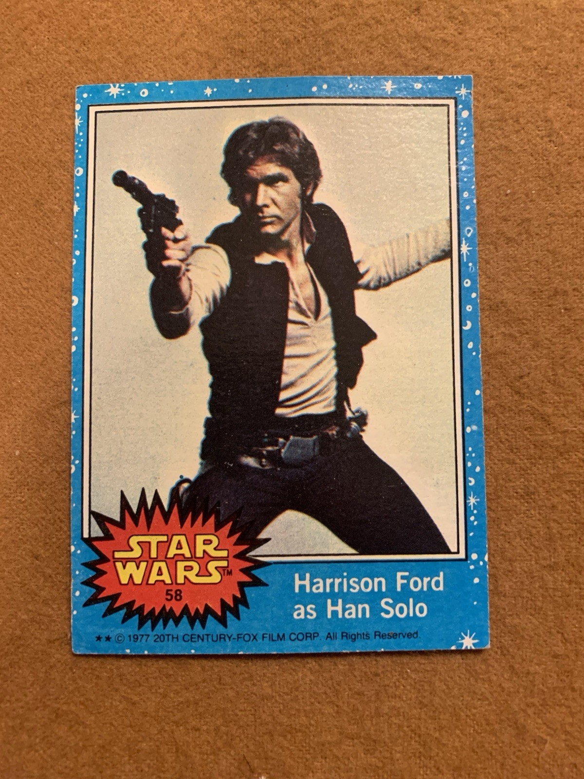 Star Wars Series 1 (Blue) Topps 1977 Trading Card #58 Harrison Ford as Han Solo