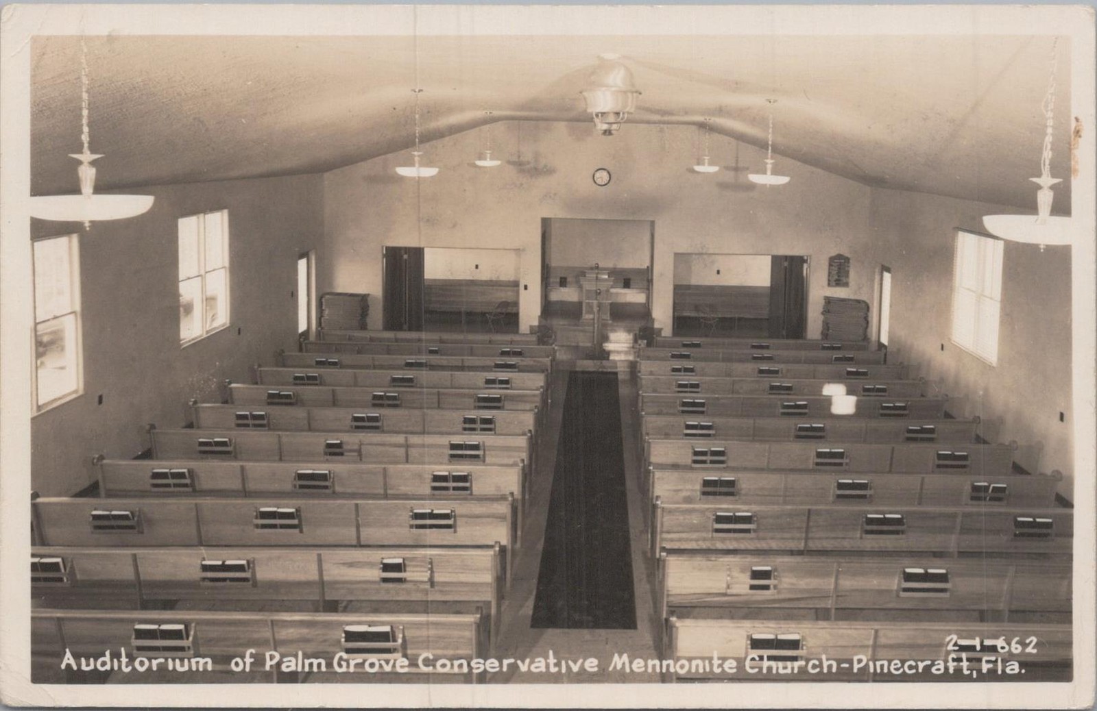 RPPC Postcard Auditorium Palm Grove Mennonite Church Pinecraft FL