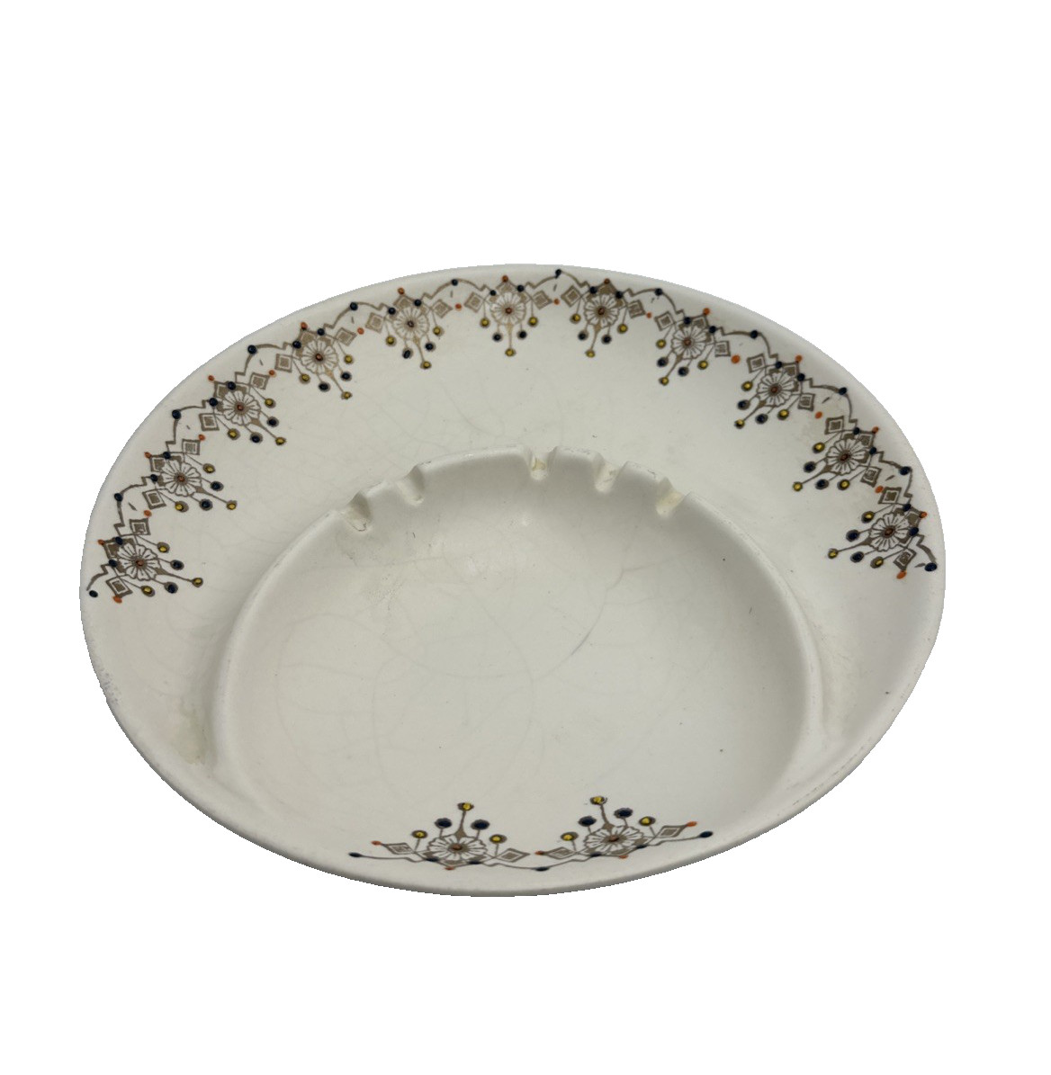 Hyalyn Porcelain USA MCM Ashtray 807 Floral Art Deco Divided Ceramic Cork Bottom