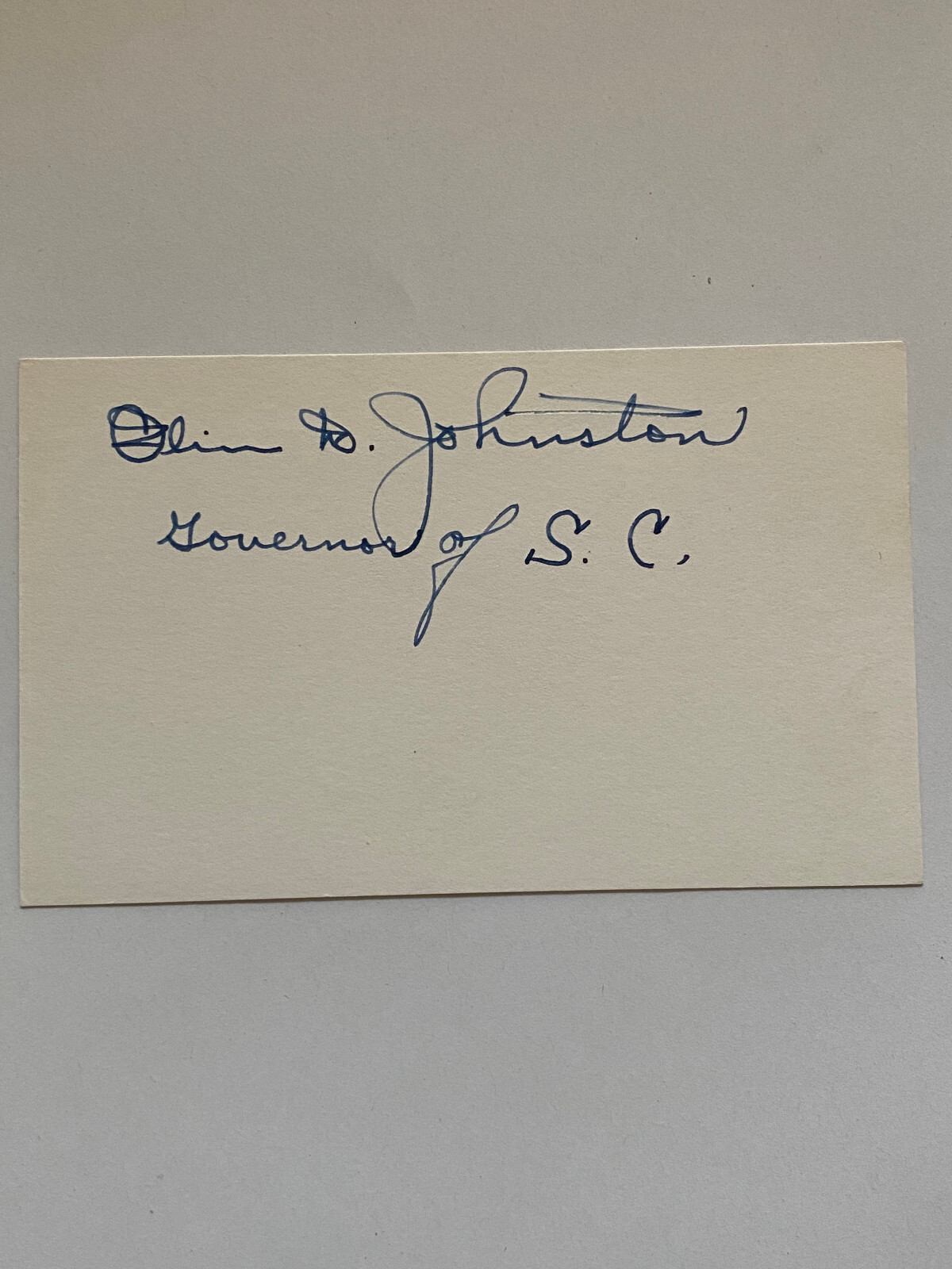 Olin DeWitt Johnston (1896 - 1965) - US Politician - Original Autograph