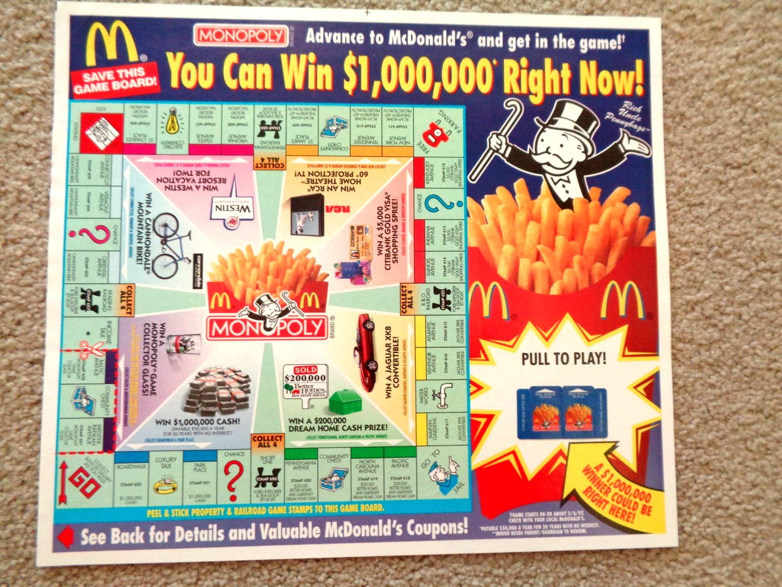 McDonald's Monopoly Board & Unpulled Tab