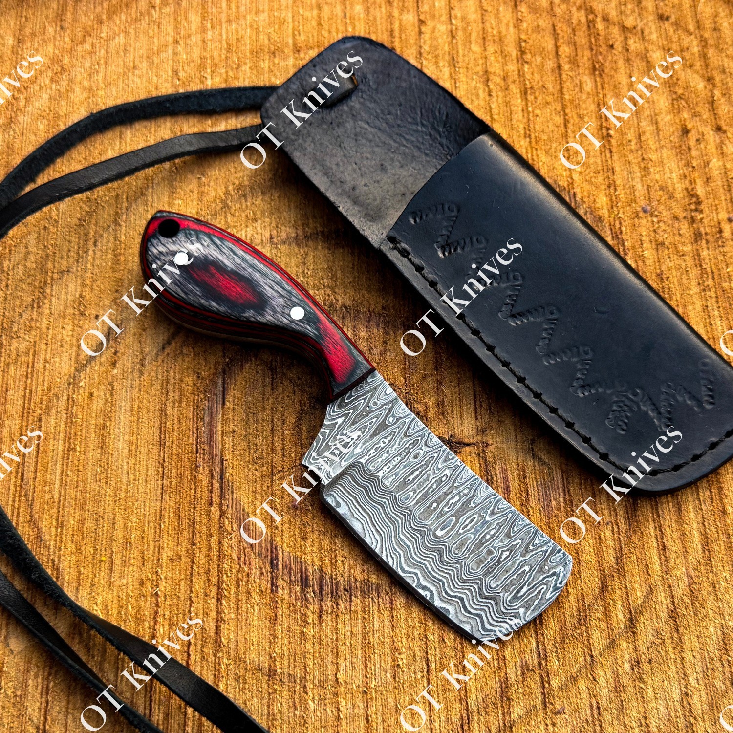 EDC Handmade Full Tang Damascus Steel Bull Cutter Western Cowboy Neck Knife