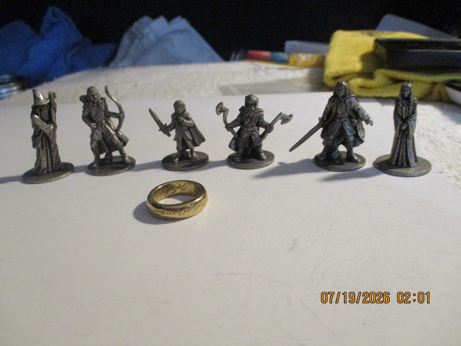 6pc Lord of the Rings Pewter Figurines Gandalf Frodo Aragorn Legolas W/Ring