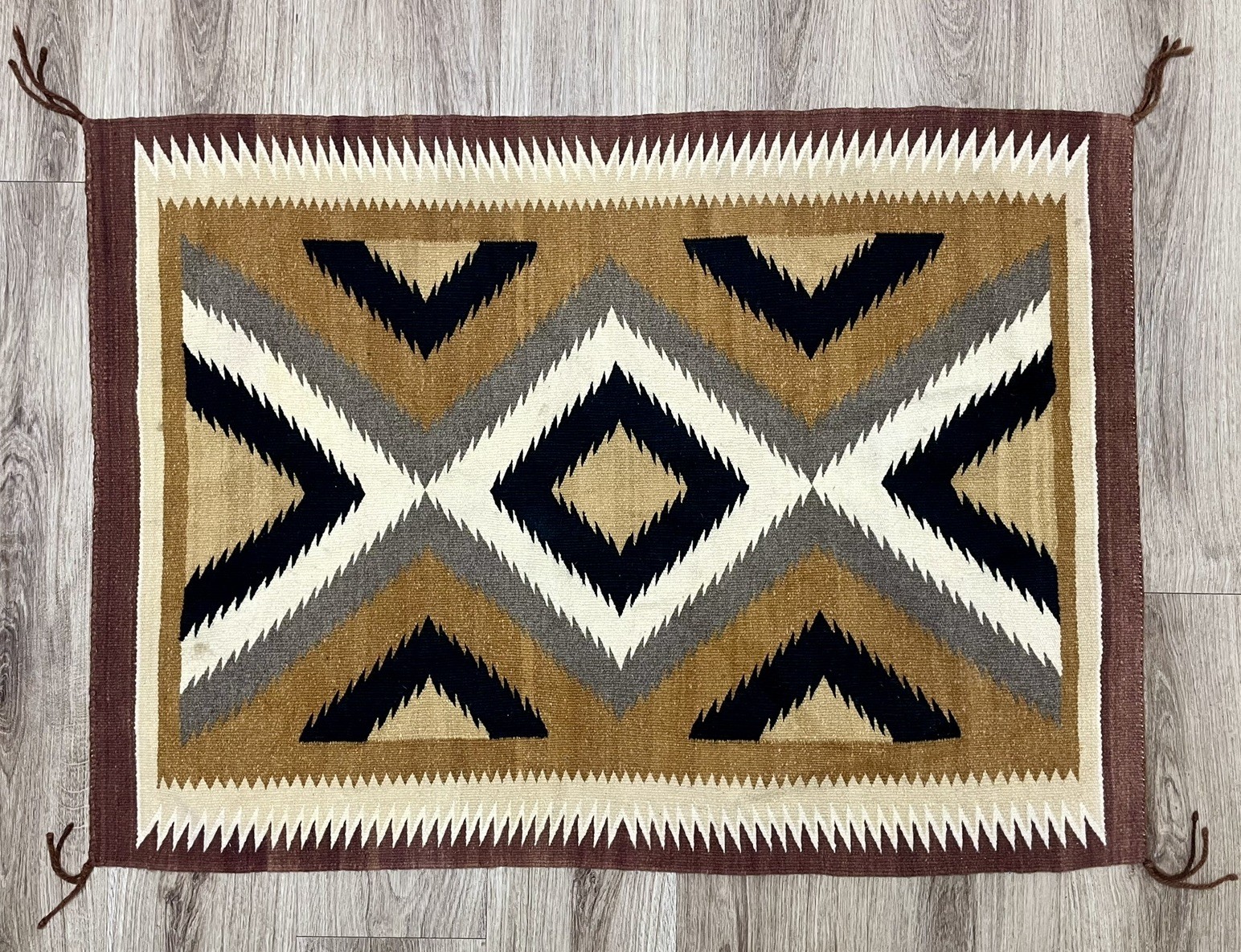 Authentic Vintage 50s Navajo Eye Dazzler Crystal Style Geometric Native Wool Rug