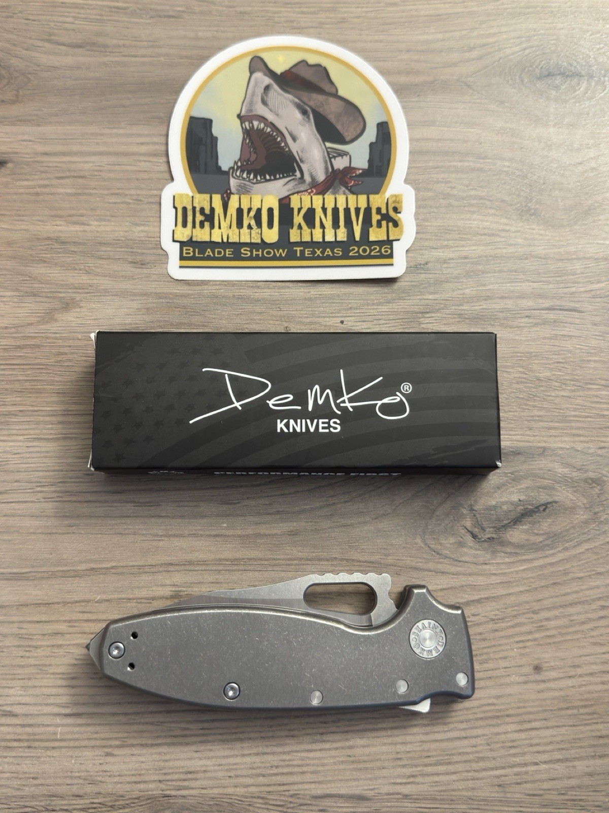 Demko Shark-A-Tac CPM MagnaCut Two Tone Smooth Titanium Blade Show 2026 NEW #282