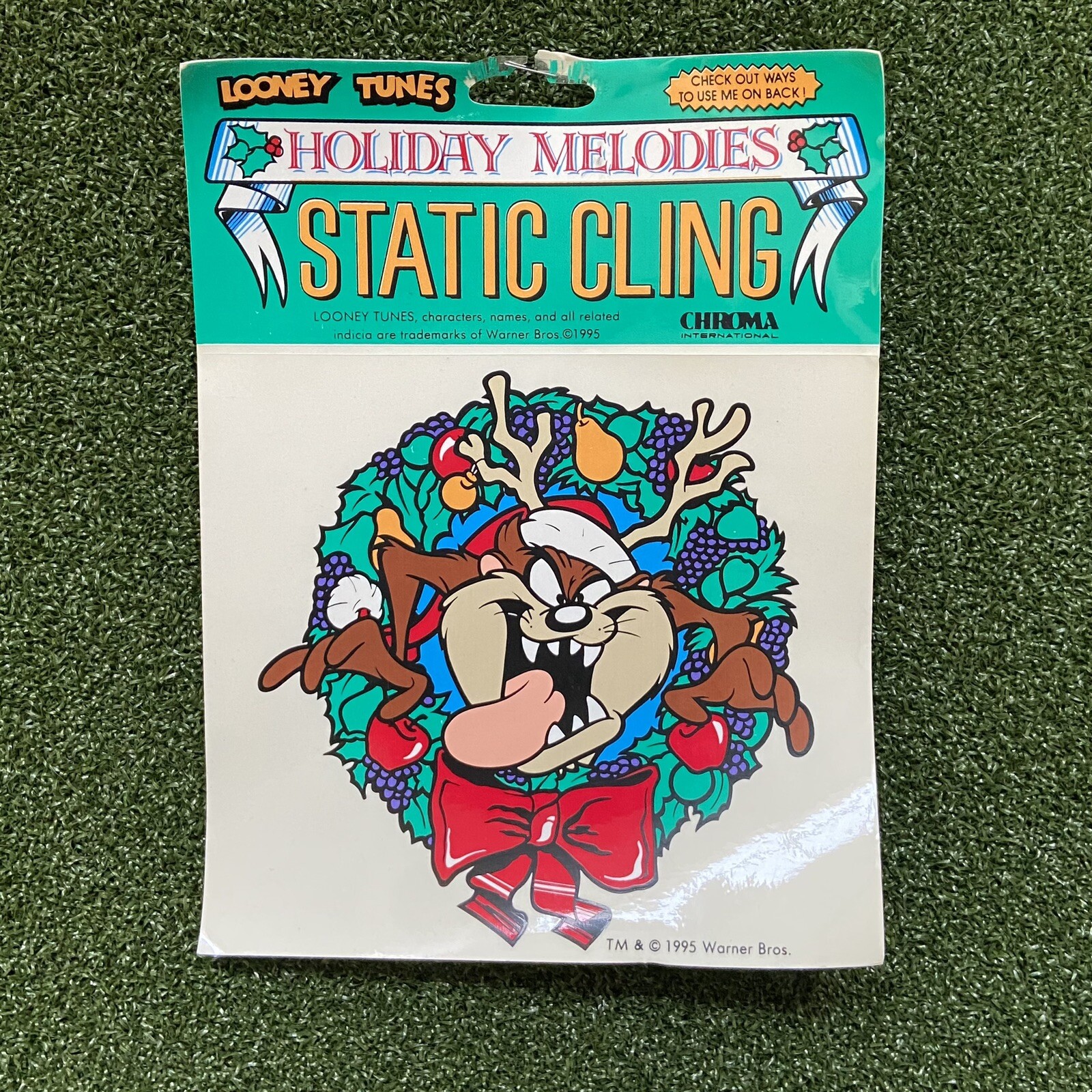 VTG 1995 Looney Tunes Christmas Static Cling Window Decor Tasmanian Holiday